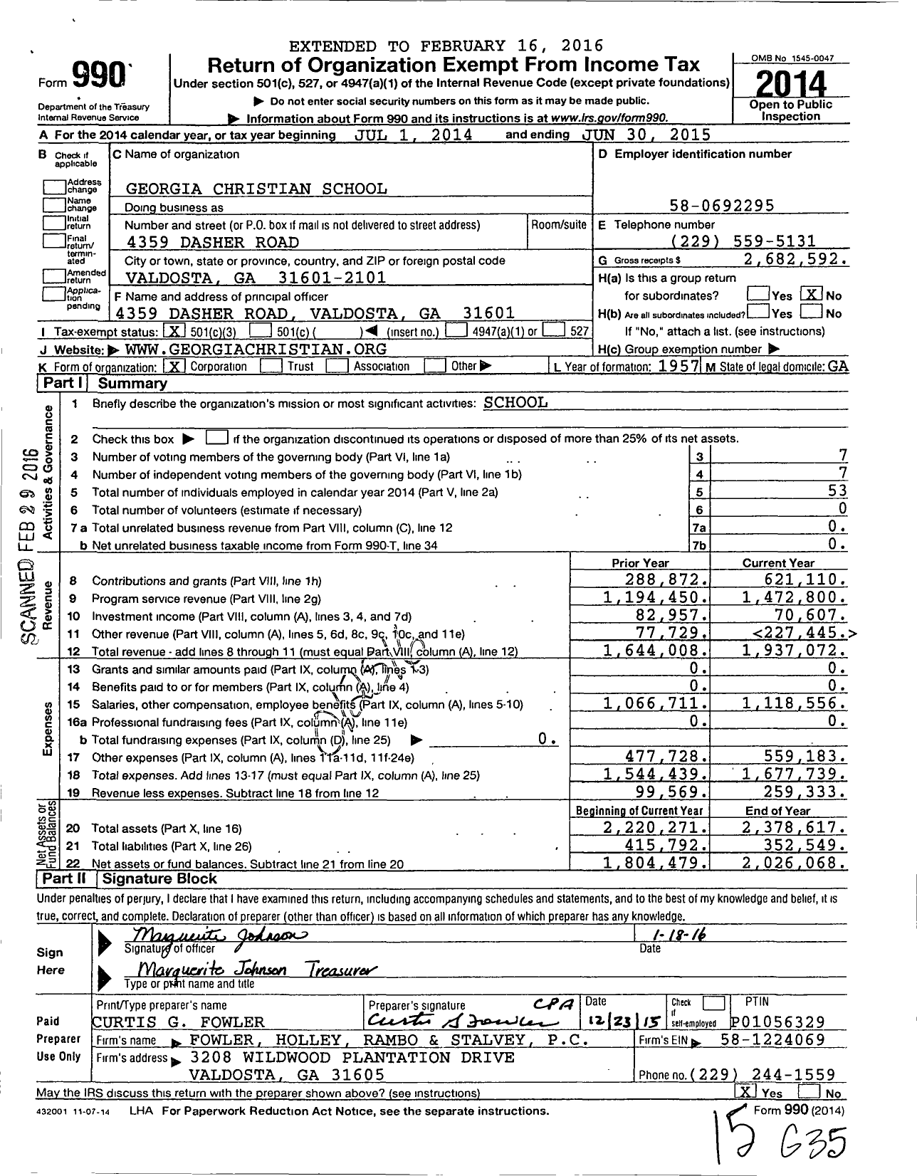 Image of first page of 2014 Form 990 for Georgia Christian School