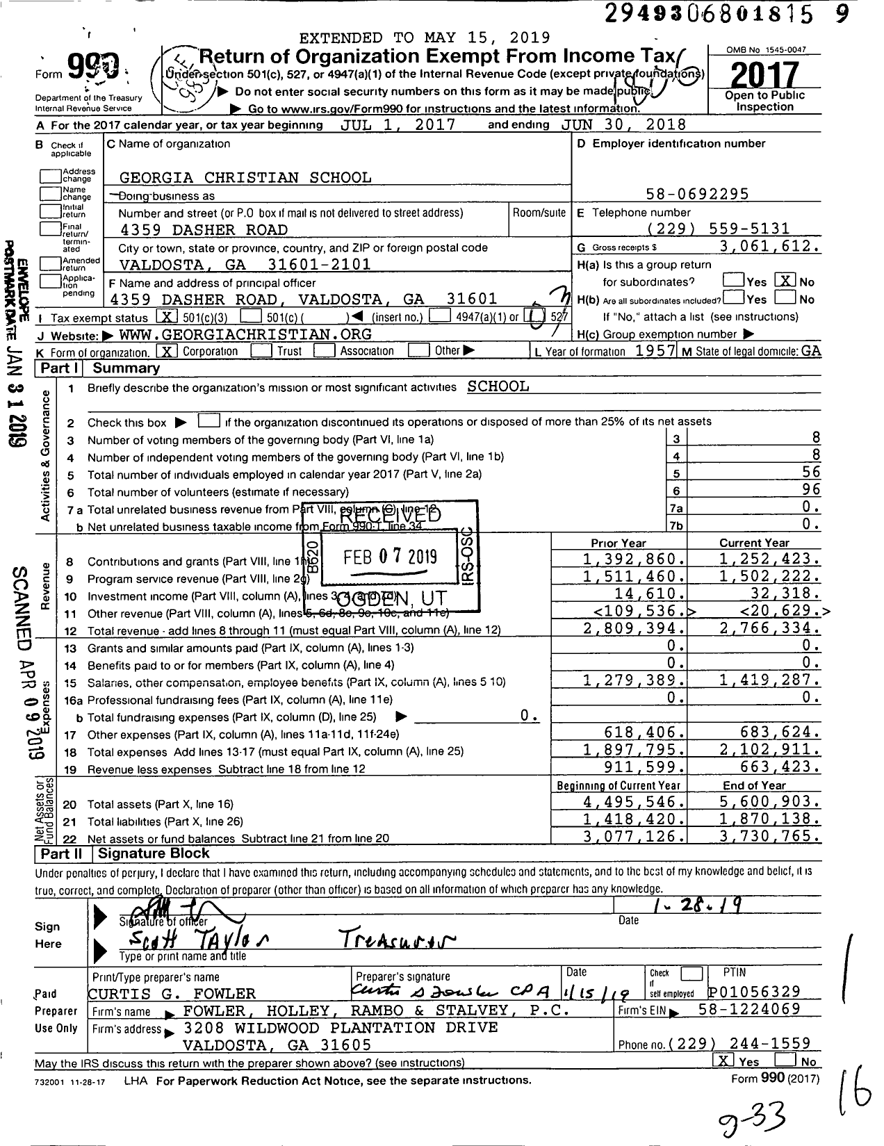 Image of first page of 2017 Form 990 for Georgia Christian School