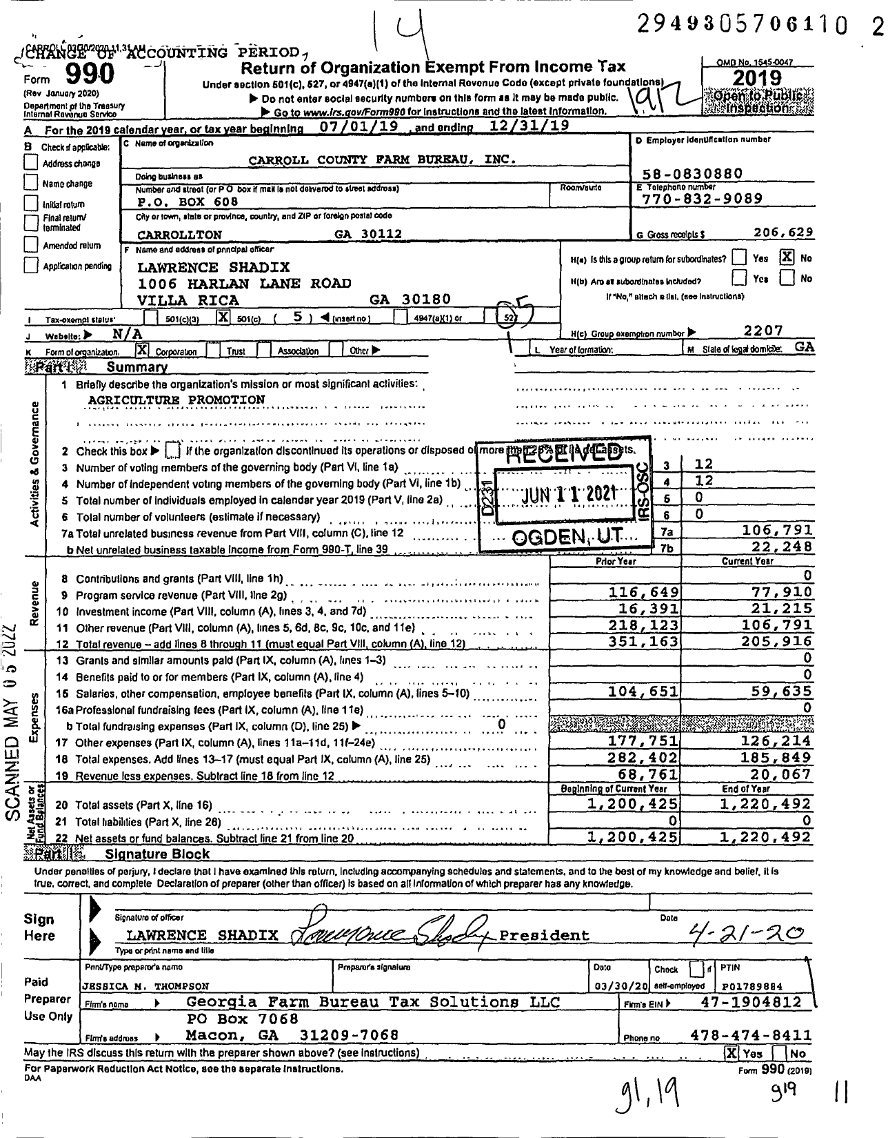 Image of first page of 2019 Form 990O for Georgia Farm Bureau Federation - Carroll County