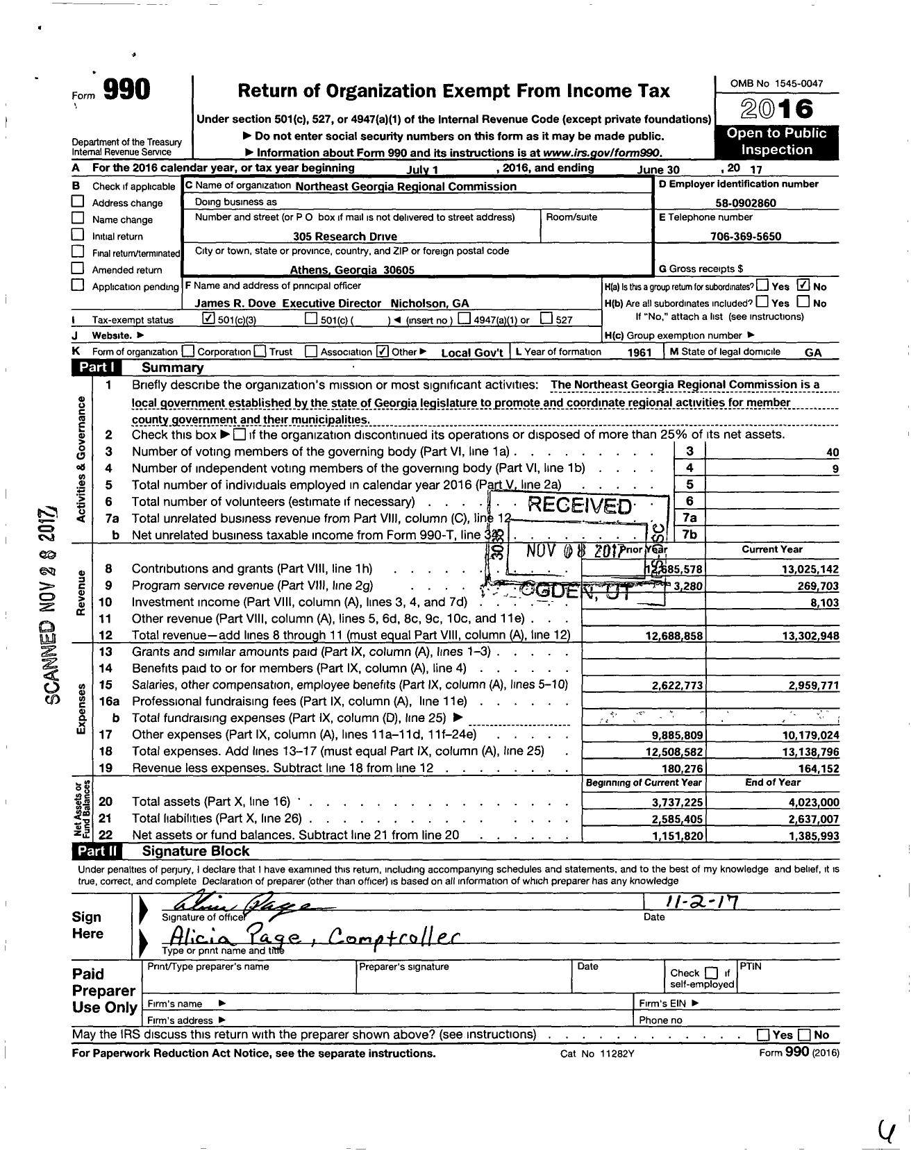 Image of first page of 2016 Form 990 for Northeast Georgia Regional Commission