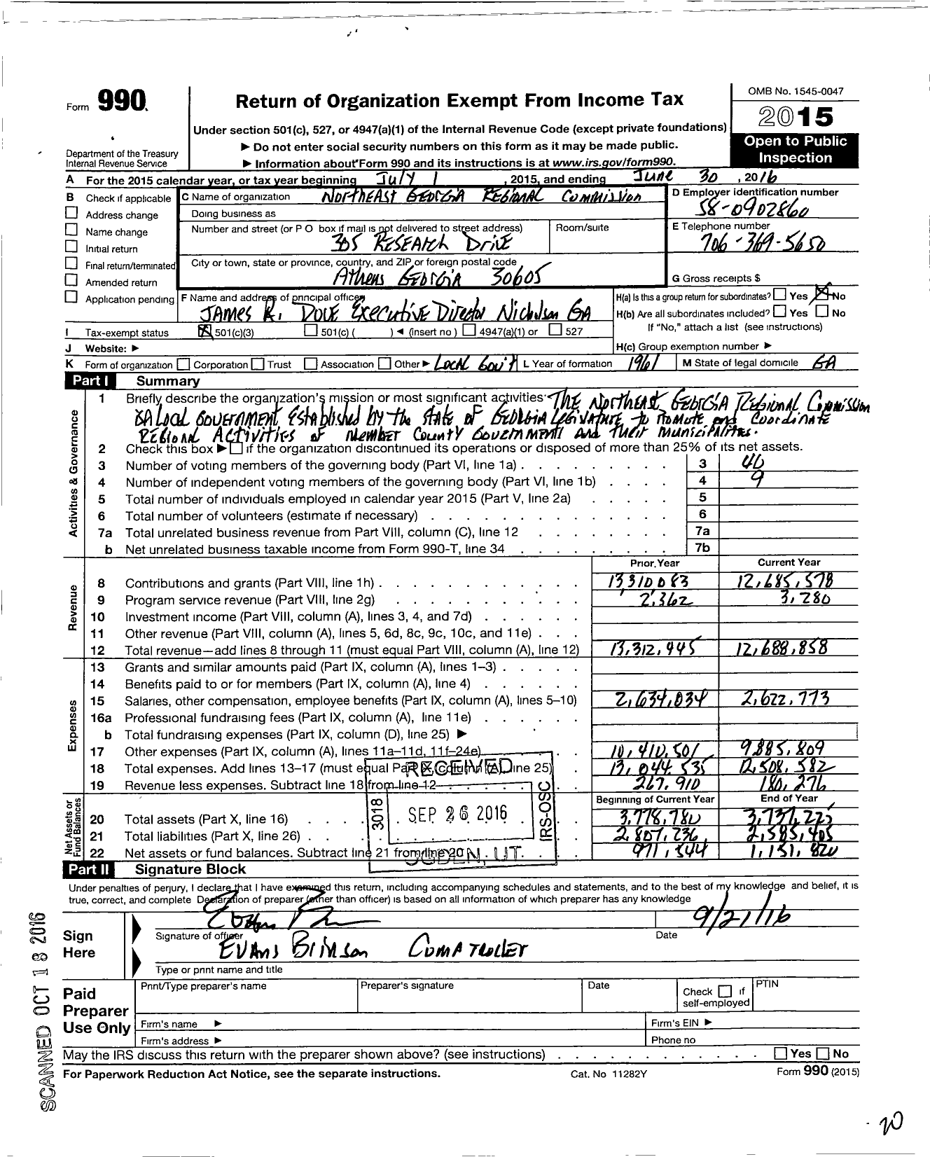 Image of first page of 2015 Form 990 for Northeast Georgia Regional Commission