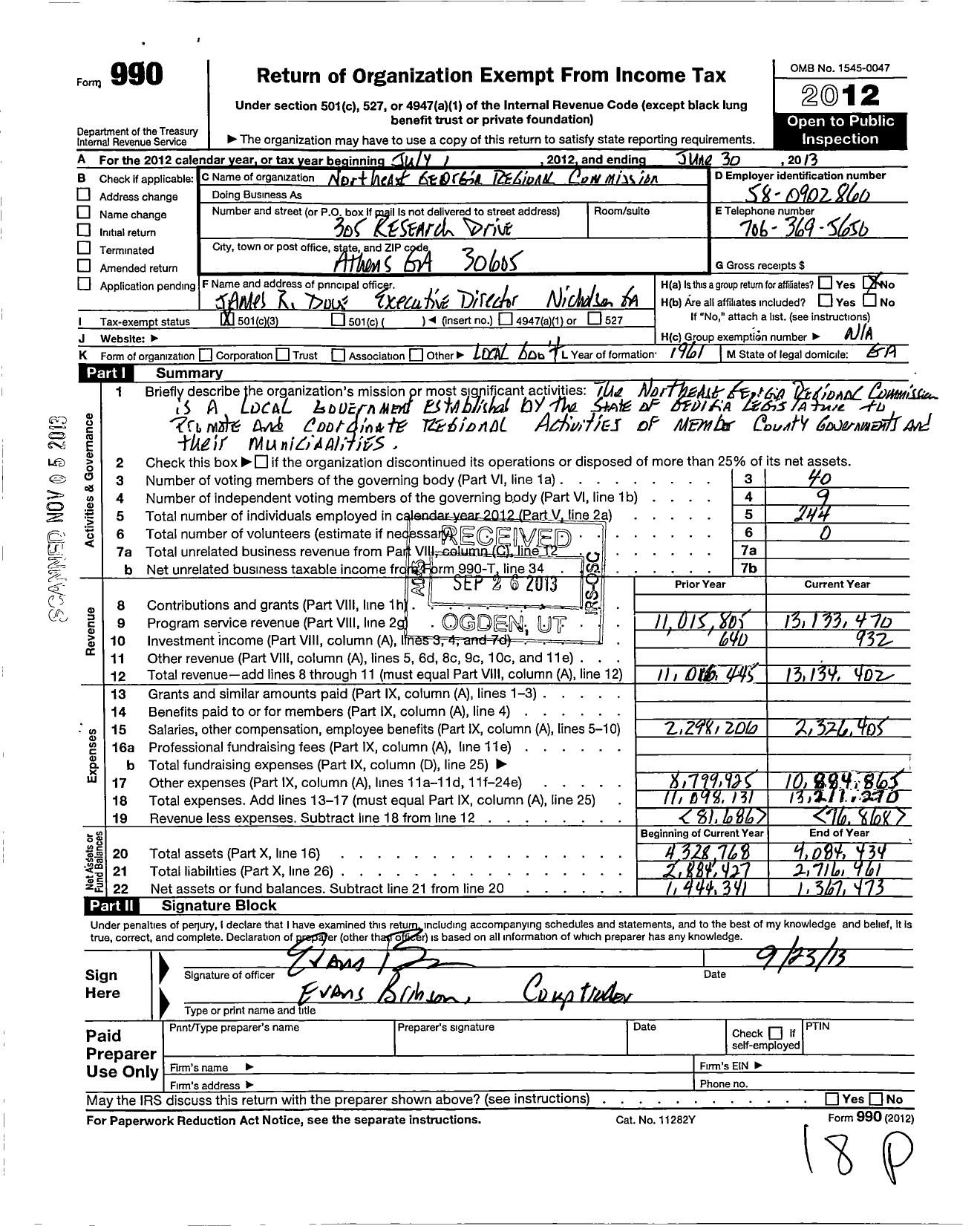 Image of first page of 2012 Form 990 for Northeast Georgia Regional Commission