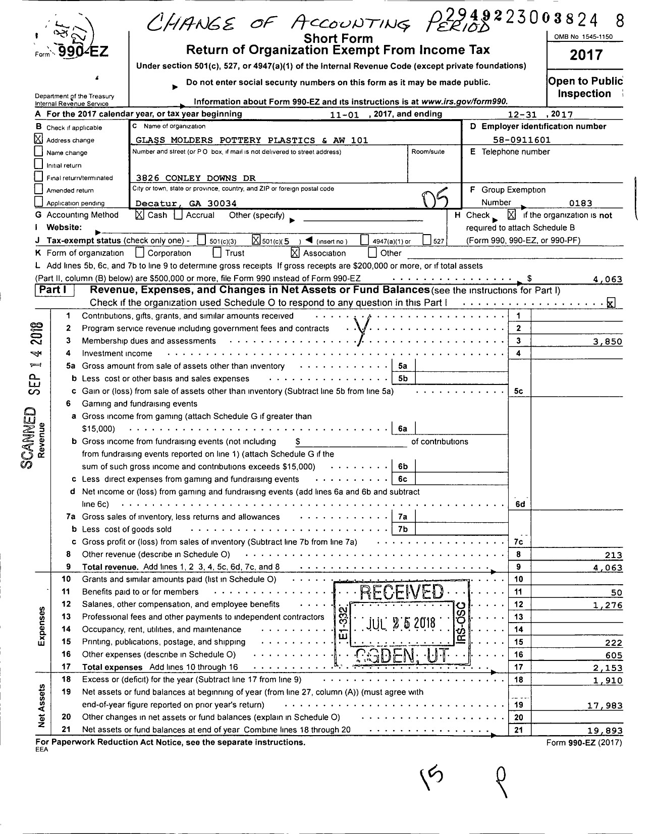 Image of first page of 2017 Form 990EO for United Steelworkers