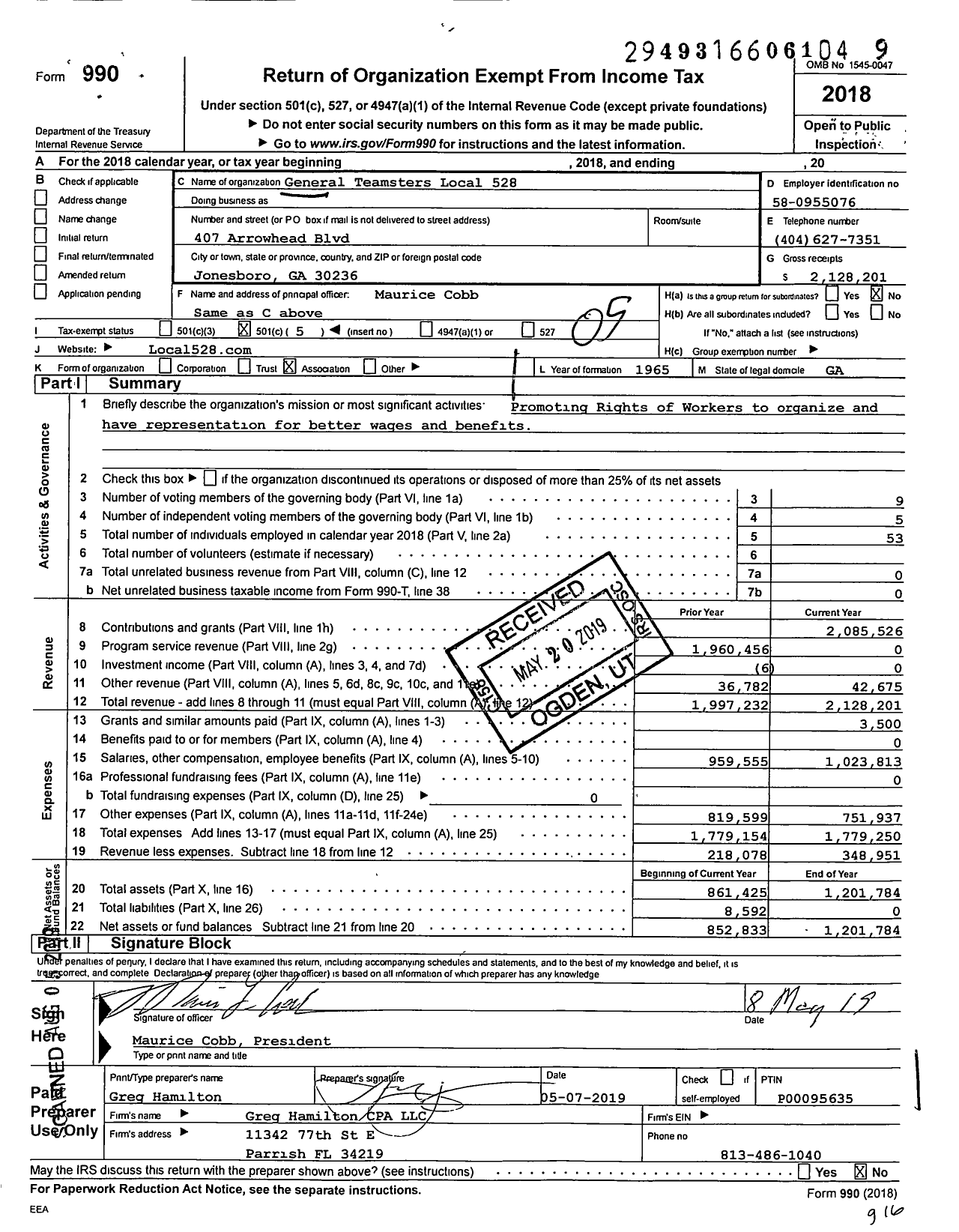 Image of first page of 2018 Form 990O for Teamsters - 528 General Teamsters Local