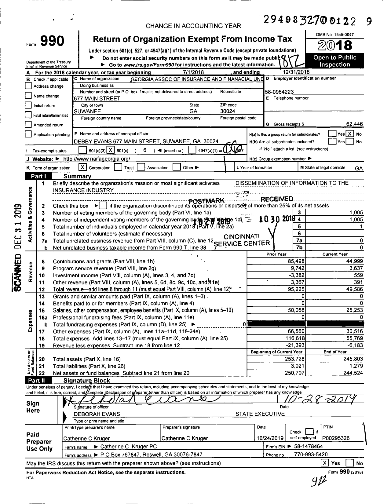 Image of first page of 2018 Form 990O for Georgia Association of Insurance and Finanacial Underwriters