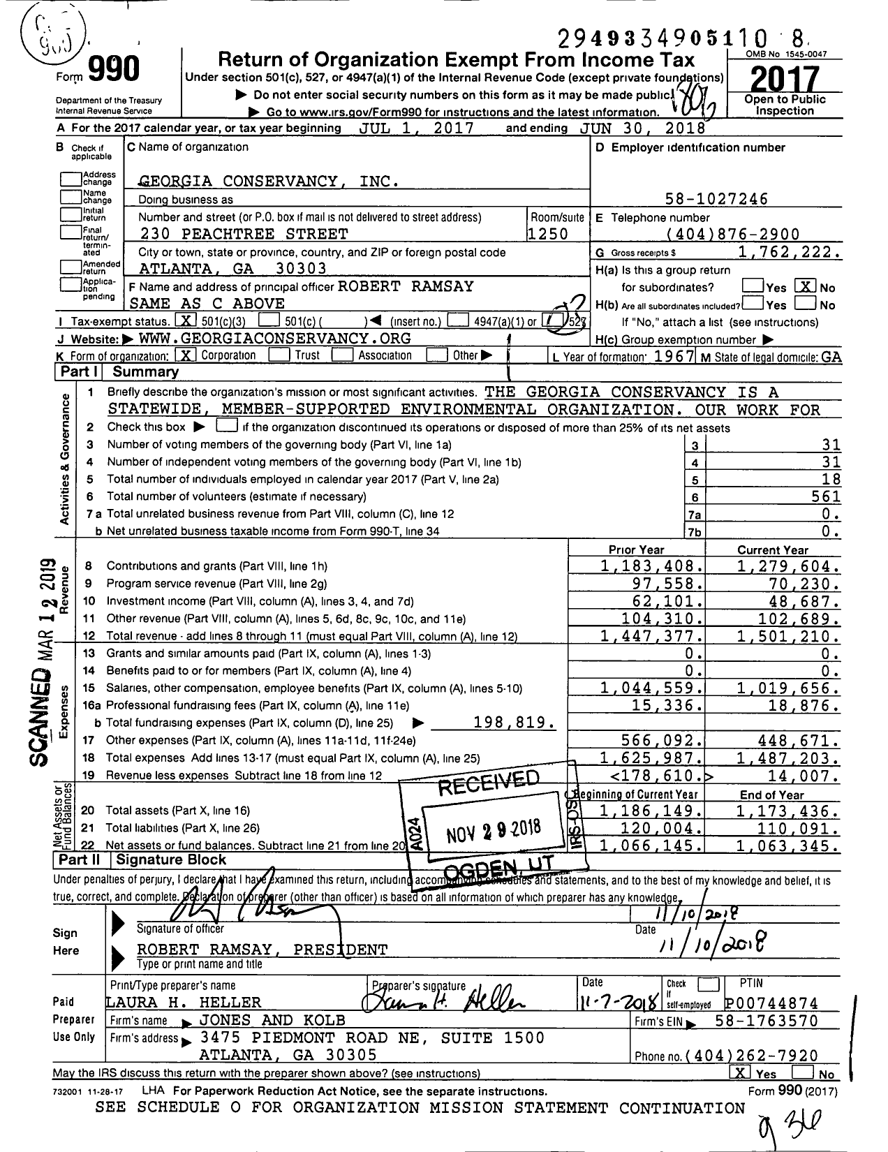 Image of first page of 2017 Form 990 for Georgia Conservancy