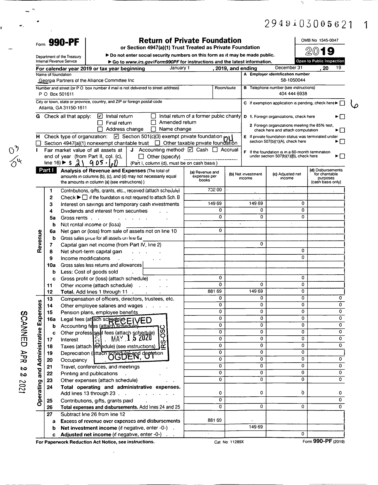 Image of first page of 2019 Form 990PF for Georgia Partners of the Alliance Committee