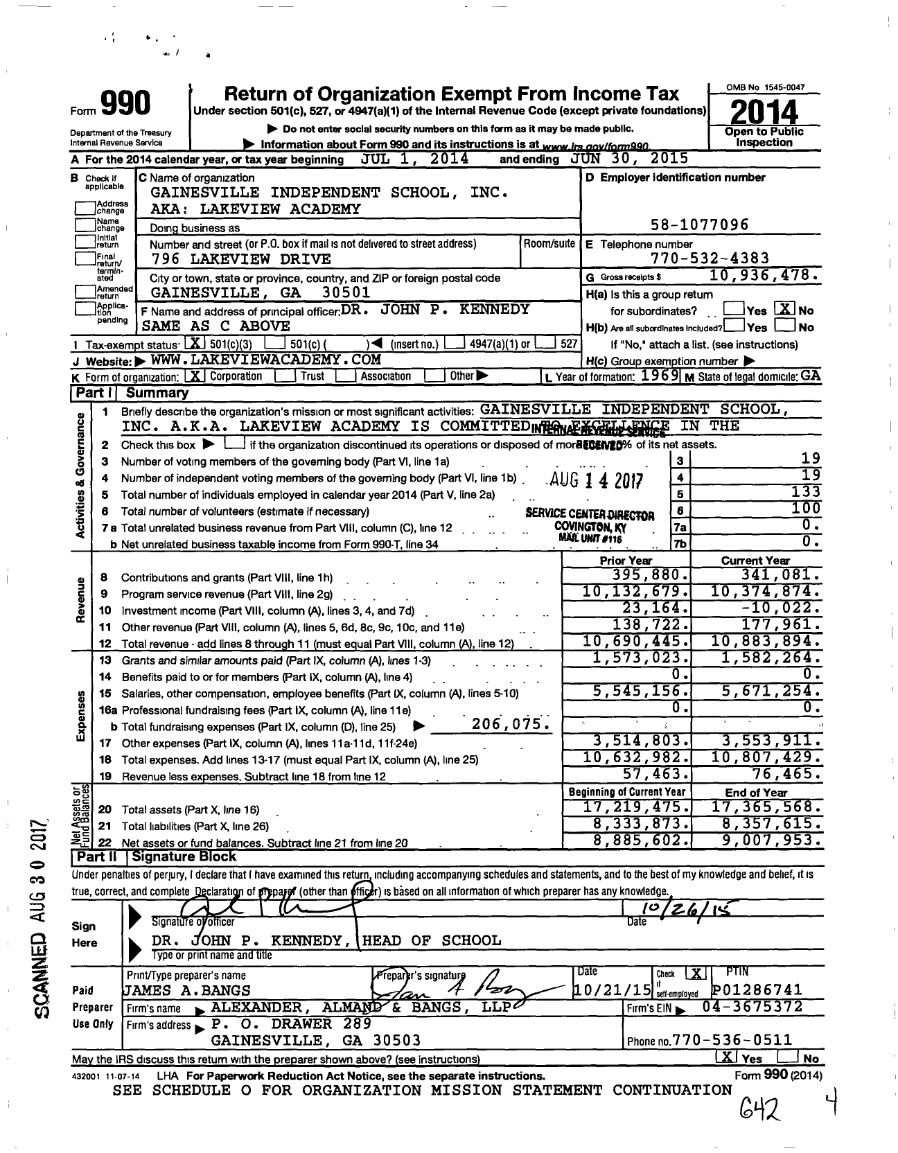 Image of first page of 2014 Form 990 for Lakeview Academy