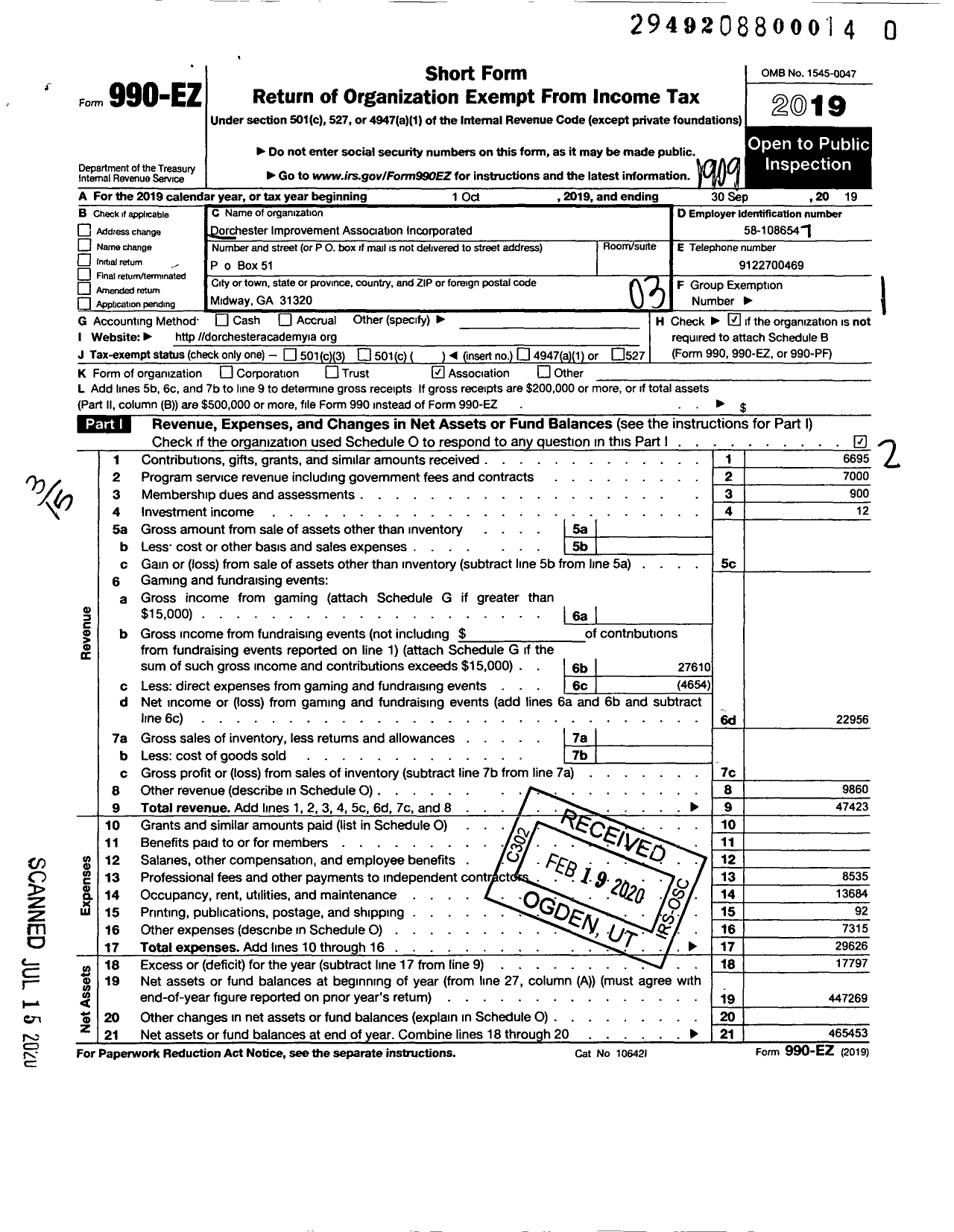 Image of first page of 2018 Form 990EZ for Dorchester Improvement Association