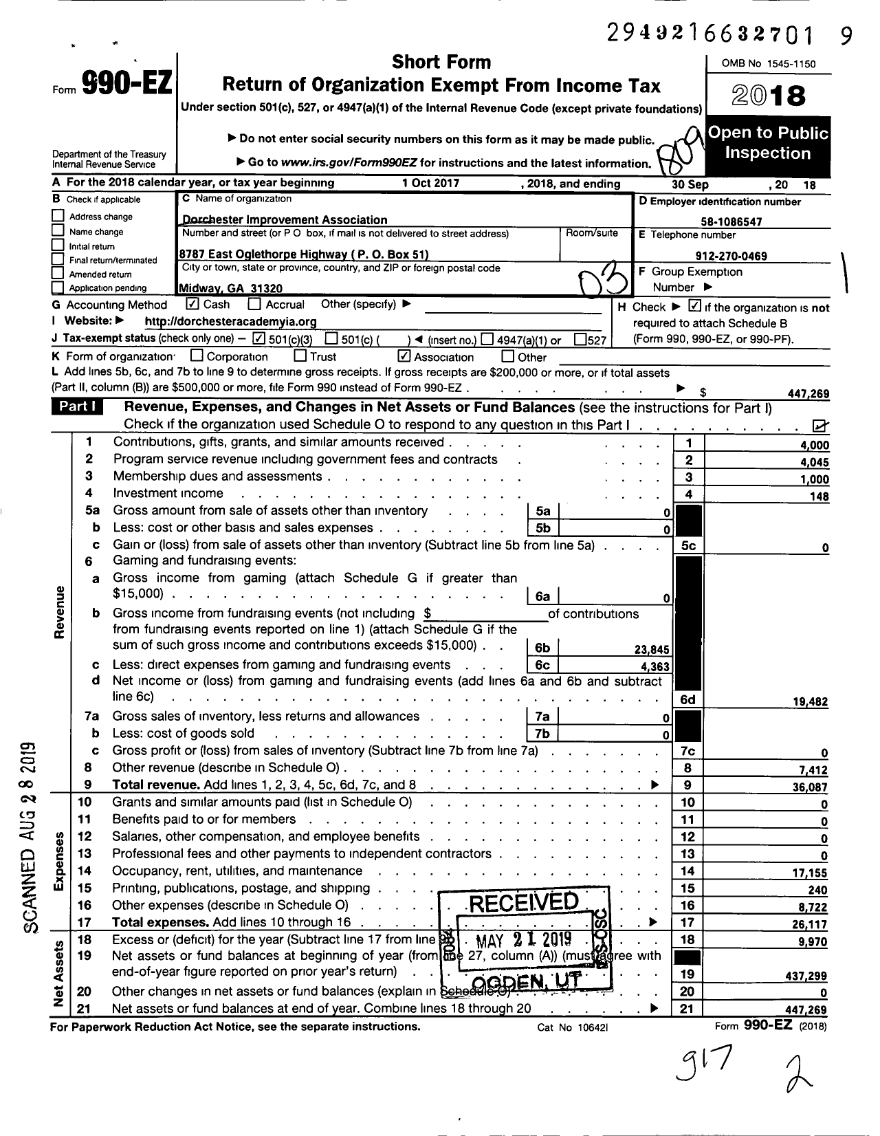 Image of first page of 2017 Form 990EZ for Dorchester Improvement Association