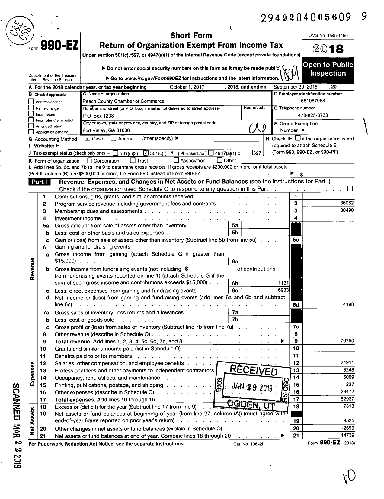 Image of first page of 2017 Form 990EO for Peach County Chamber of Commerce