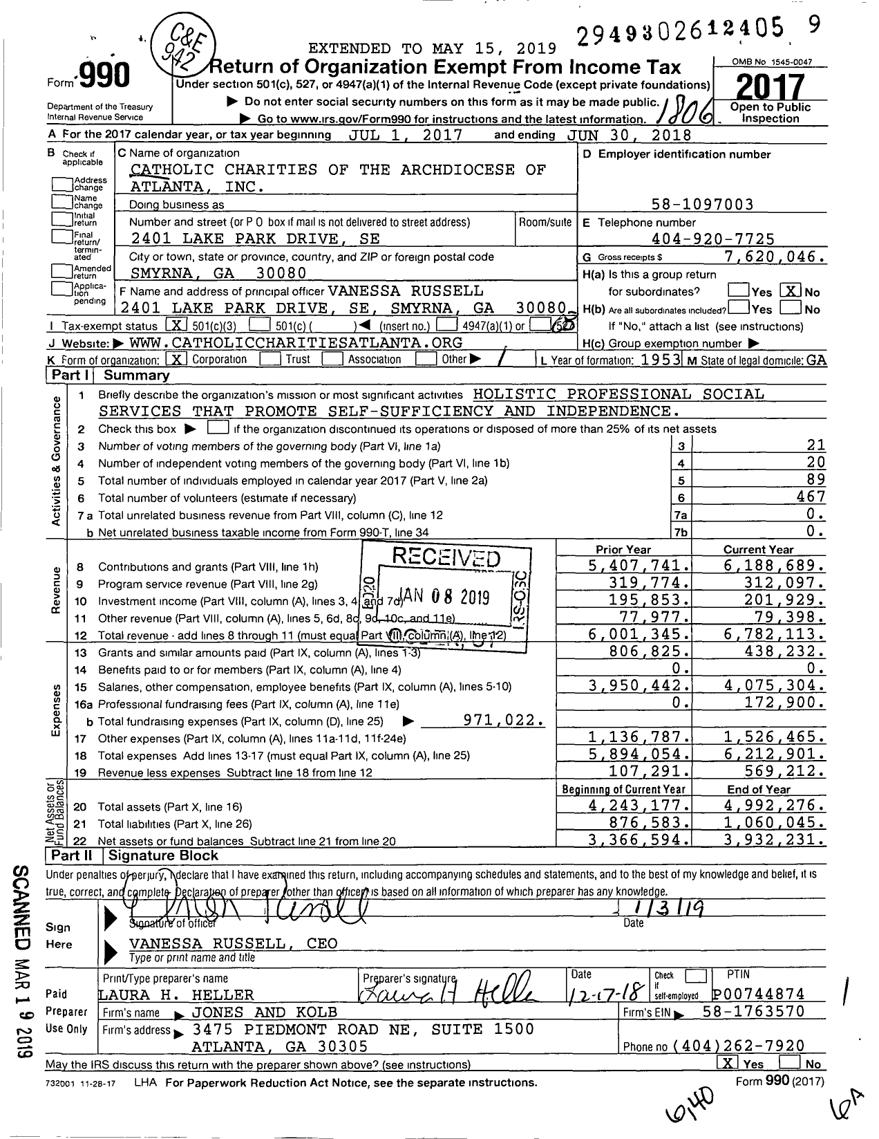 Image of first page of 2017 Form 990 for Catholic Charities of the Archdiocese of Atlanta