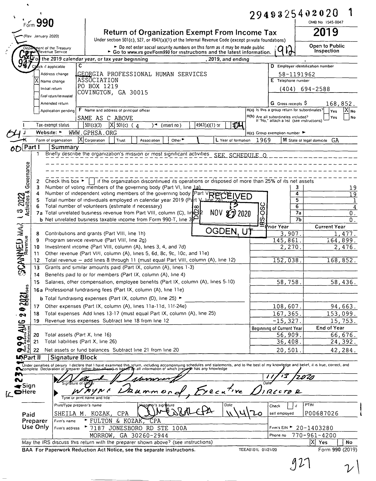 Image of first page of 2019 Form 990O for Georgia Professional Human Services Association