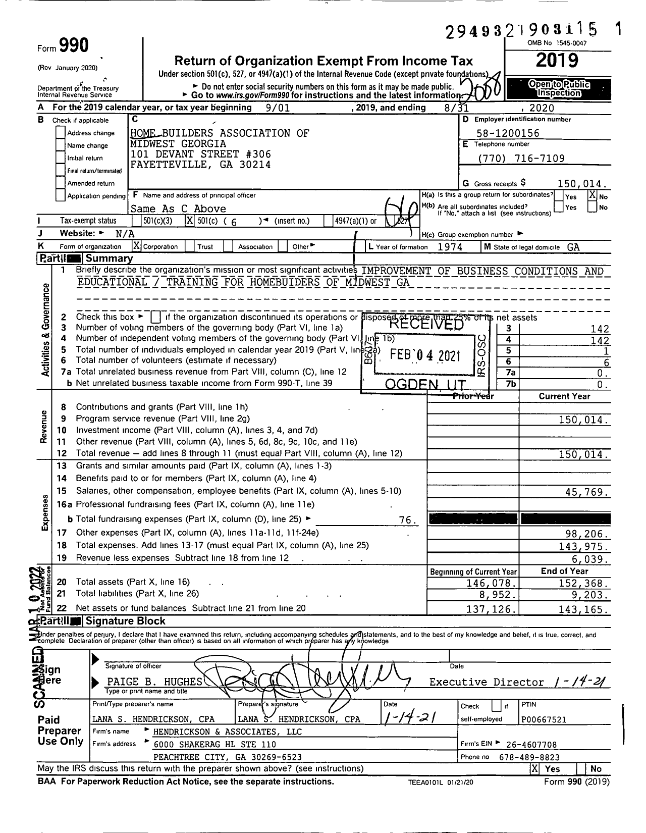 Image of first page of 2019 Form 990O for Home Builders Association of Midwest Georgia