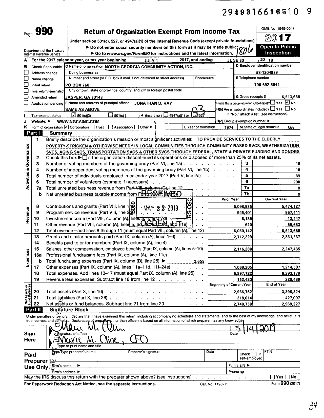 Image of first page of 2017 Form 990 for North Georgia Community Action