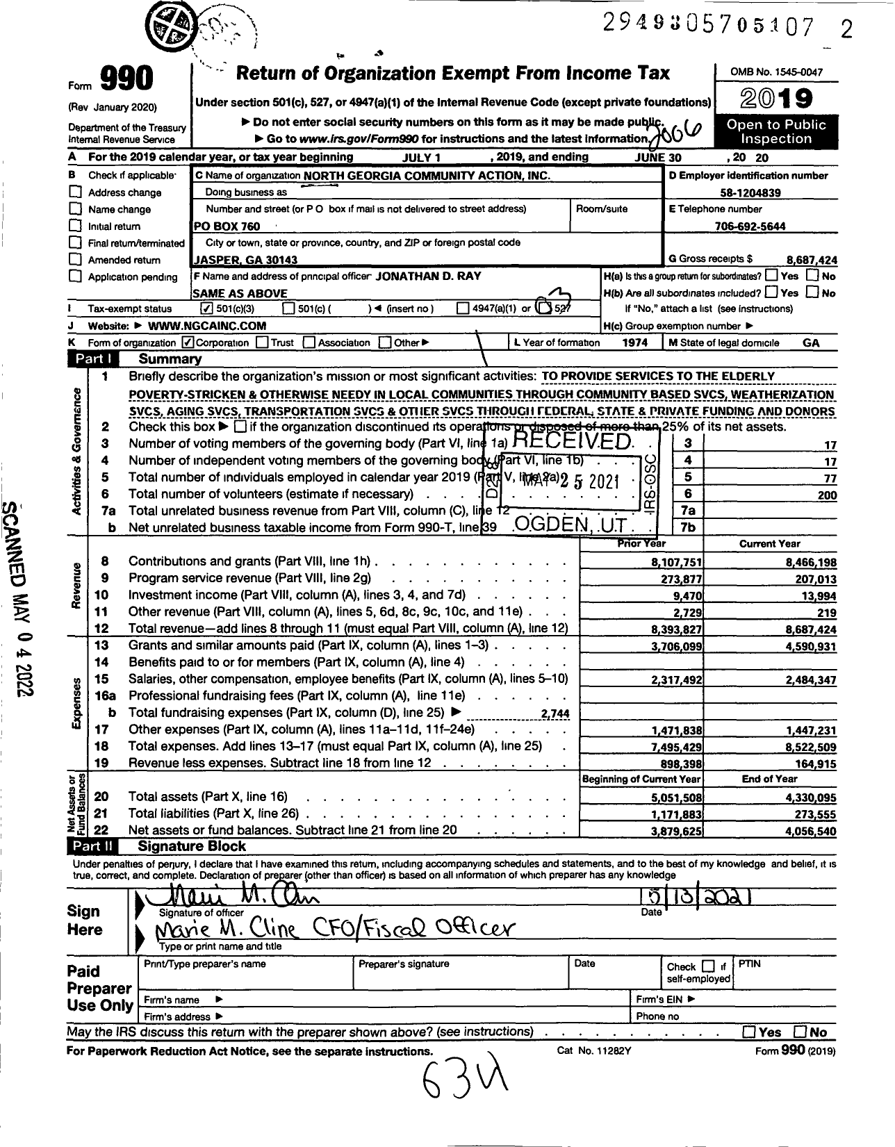 Image of first page of 2019 Form 990 for North Georgia Community Action