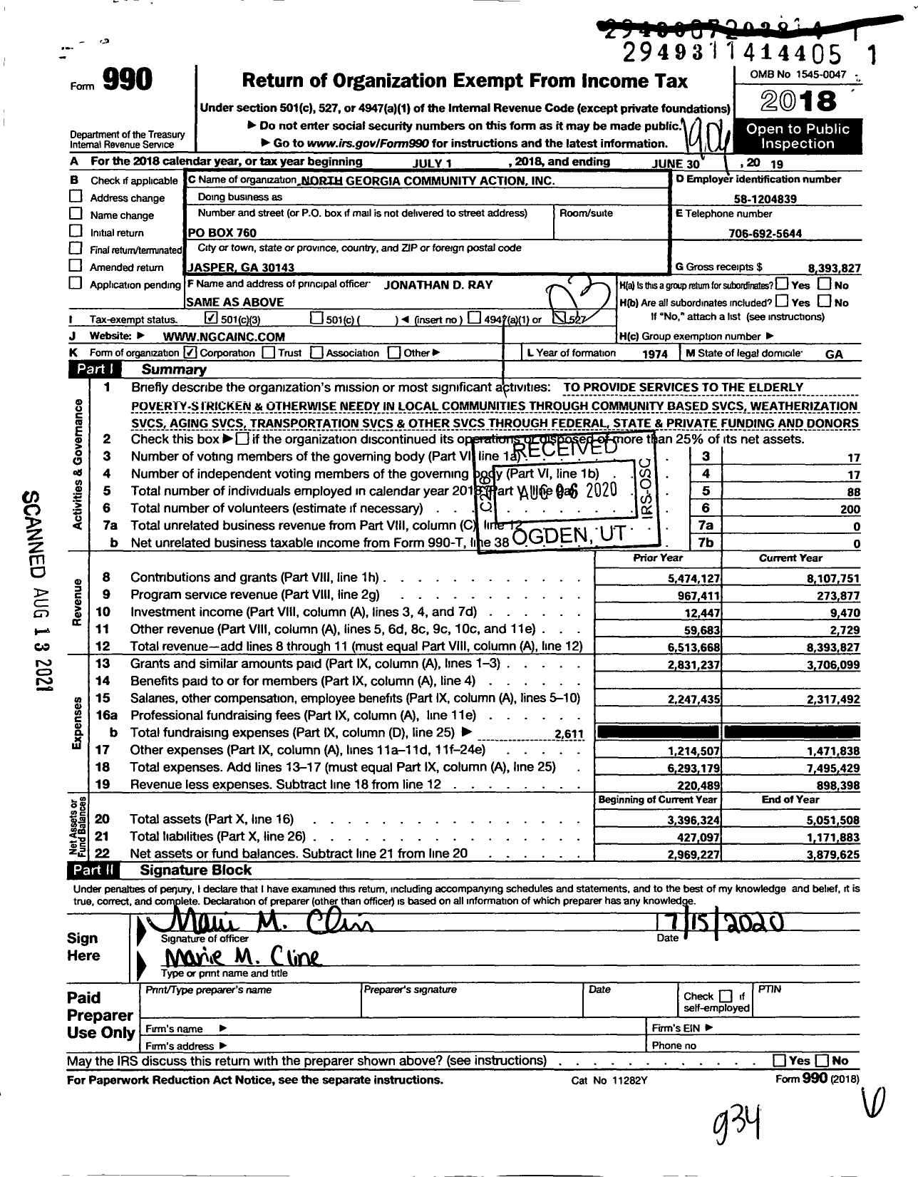Image of first page of 2018 Form 990 for North Georgia Community Action