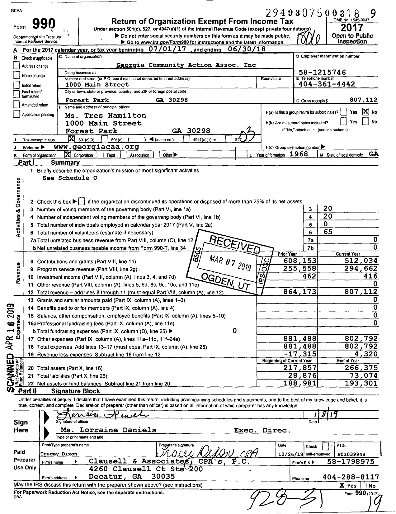 Image of first page of 2017 Form 990 for Georgia Community Action Association