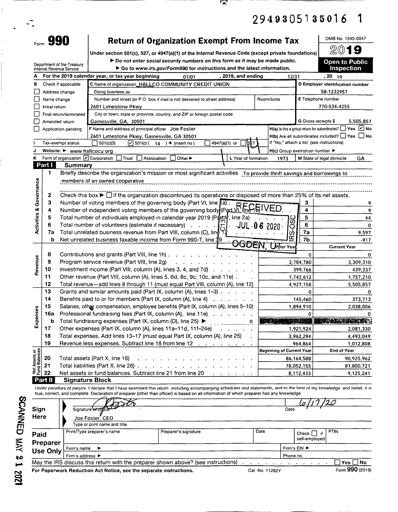 Image of first page of 2019 Form 990O for Mygeorgia Credit Union