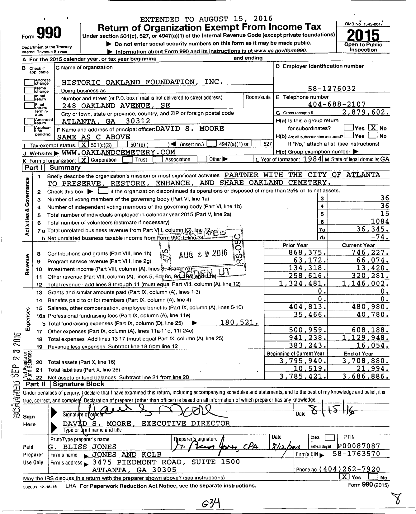 Image of first page of 2015 Form 990 for Historic Oakland Foundation