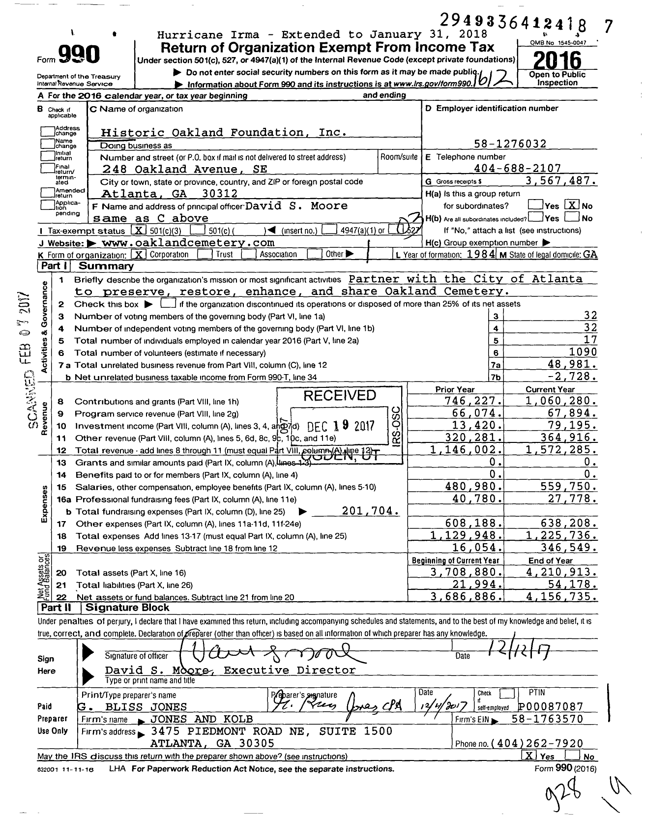 Image of first page of 2016 Form 990 for Historic Oakland Foundation