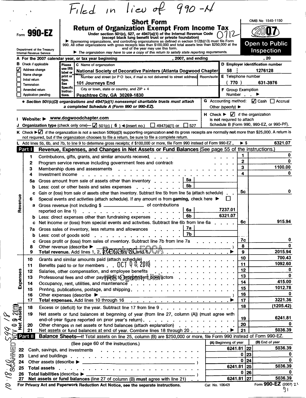 Image of first page of 2007 Form 990EO for National Society of Tole and Decorative Painters / Dogwood Chapter