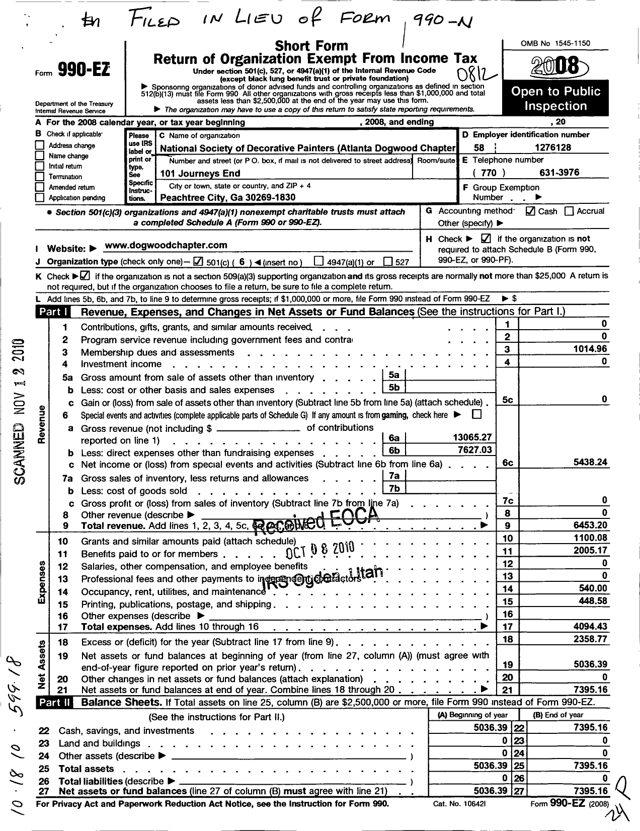 Image of first page of 2008 Form 990EO for National Society of Tole and Decorative Painters / Dogwood Chapter