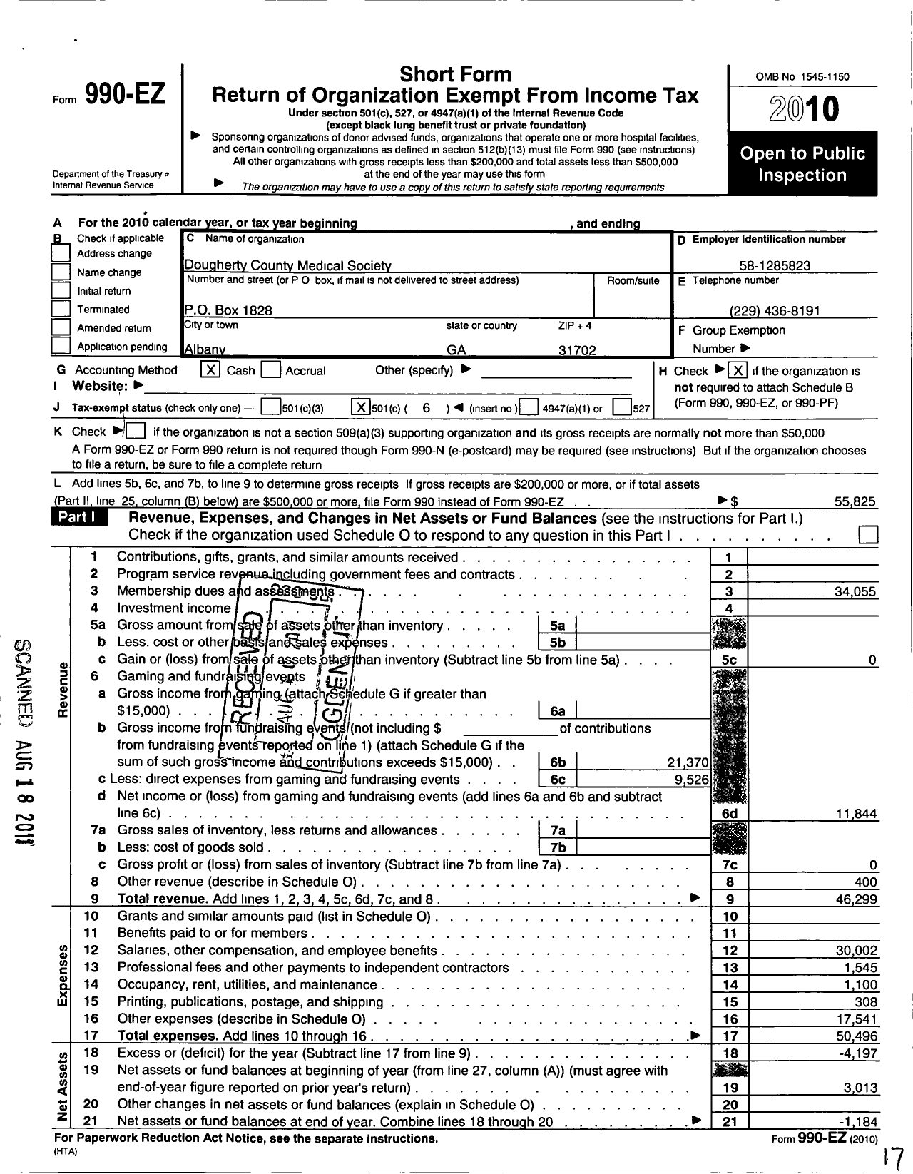 Image of first page of 2010 Form 990EO for Dougherty County Medical Society