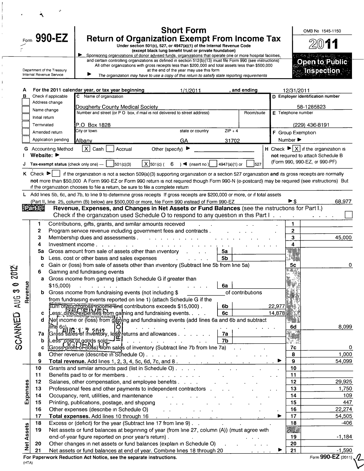 Image of first page of 2011 Form 990EO for Dougherty County Medical Society