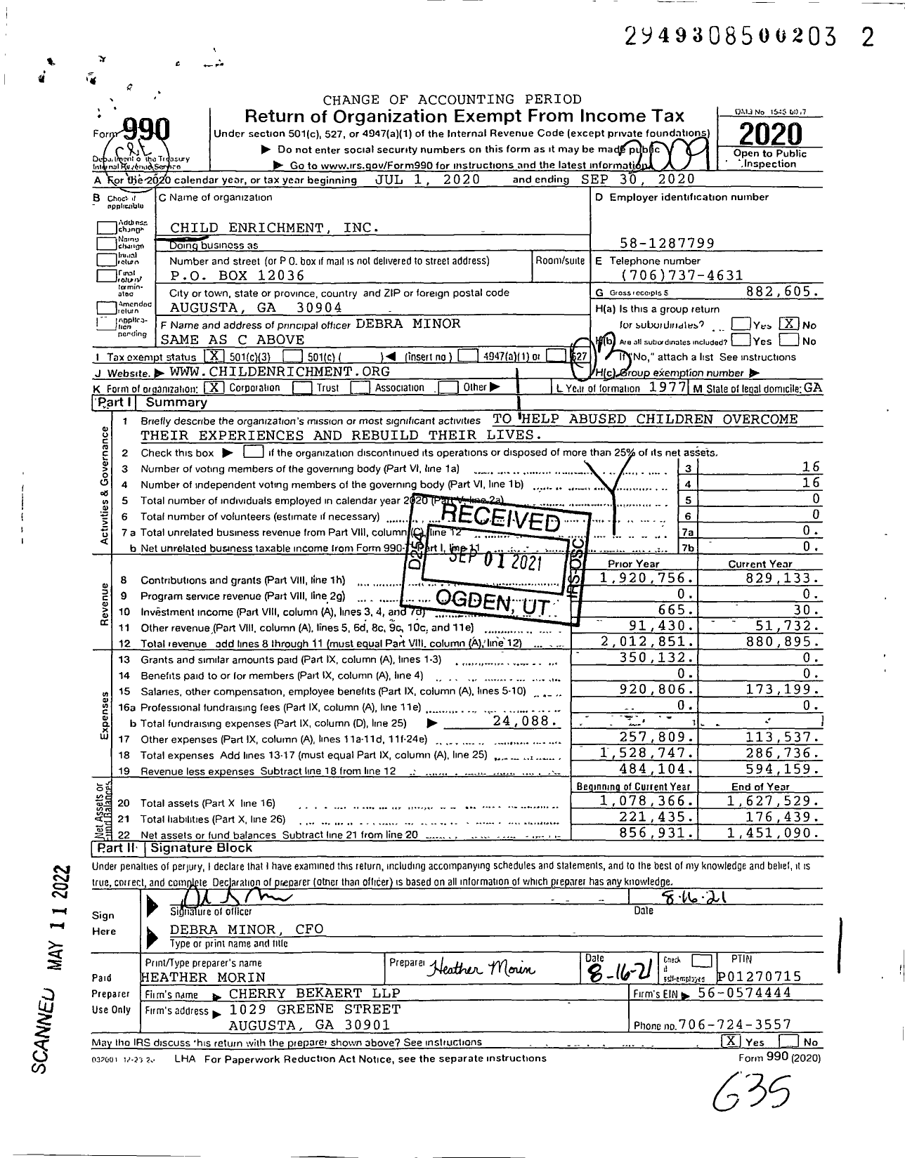 Image of first page of 2019 Form 990 for Child Enrichment
