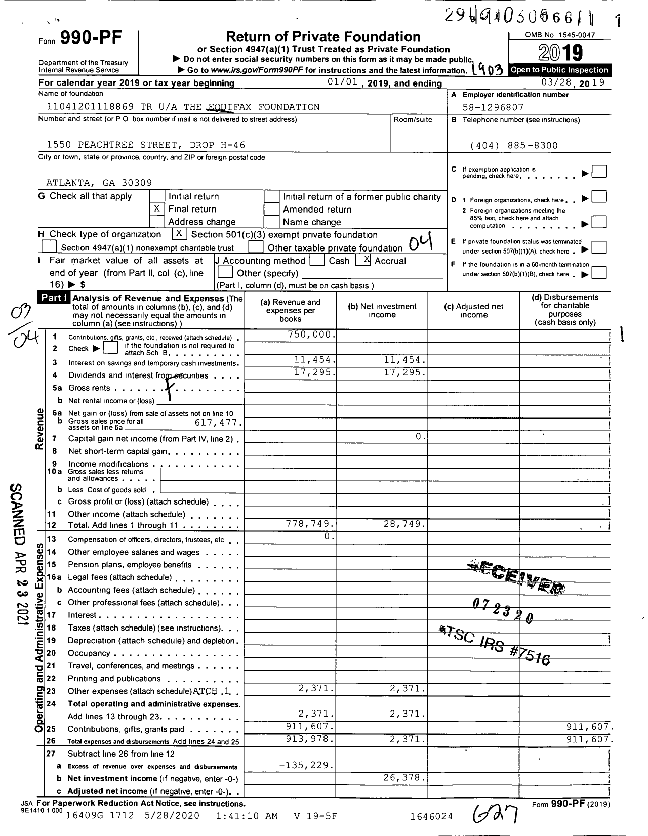 Image of first page of 2018 Form 990PF for Equifax Foundation