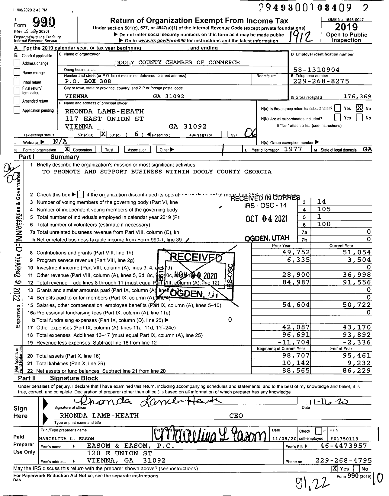 Image of first page of 2019 Form 990O for Dooly County Chamber of Commerce