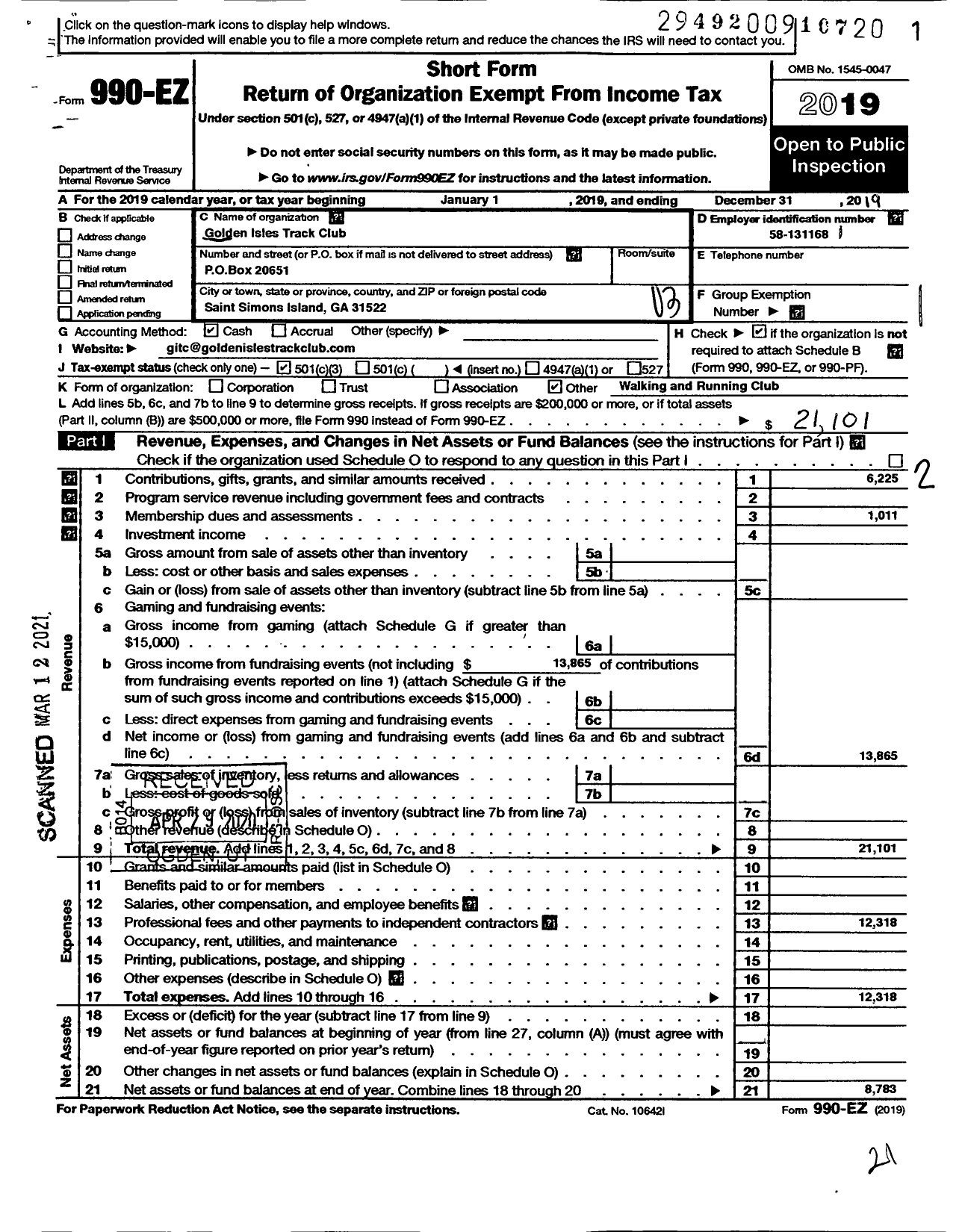 Image of first page of 2019 Form 990EZ for Golden Isles Track Club