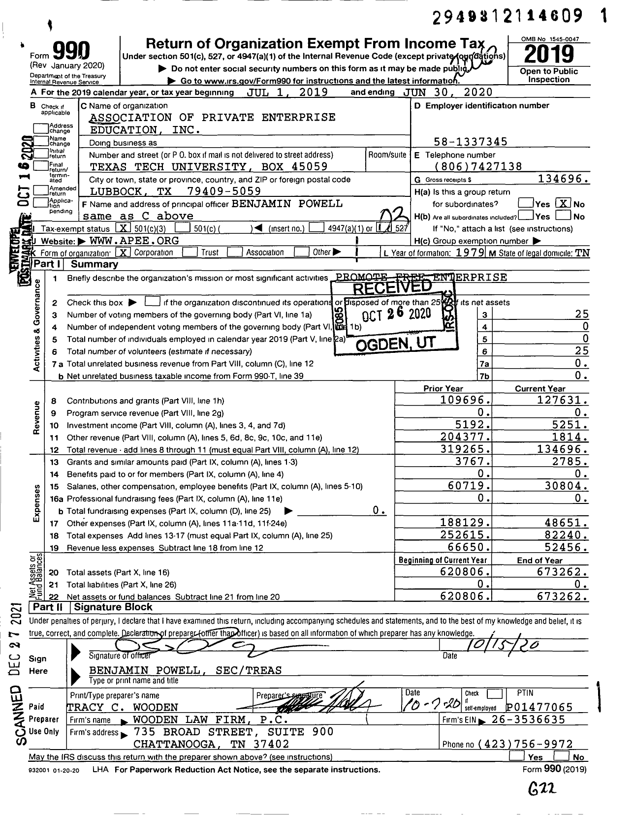 Image of first page of 2019 Form 990 for Association of Private Enterprise Education