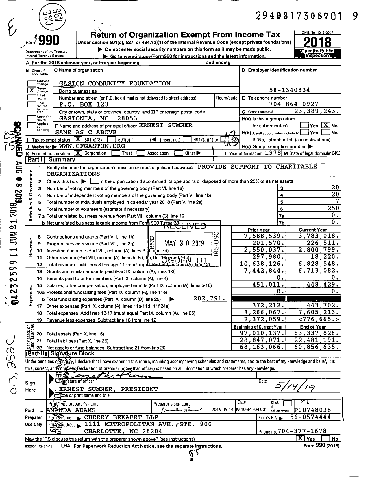 Image of first page of 2018 Form 990 for Gaston Community Foundation