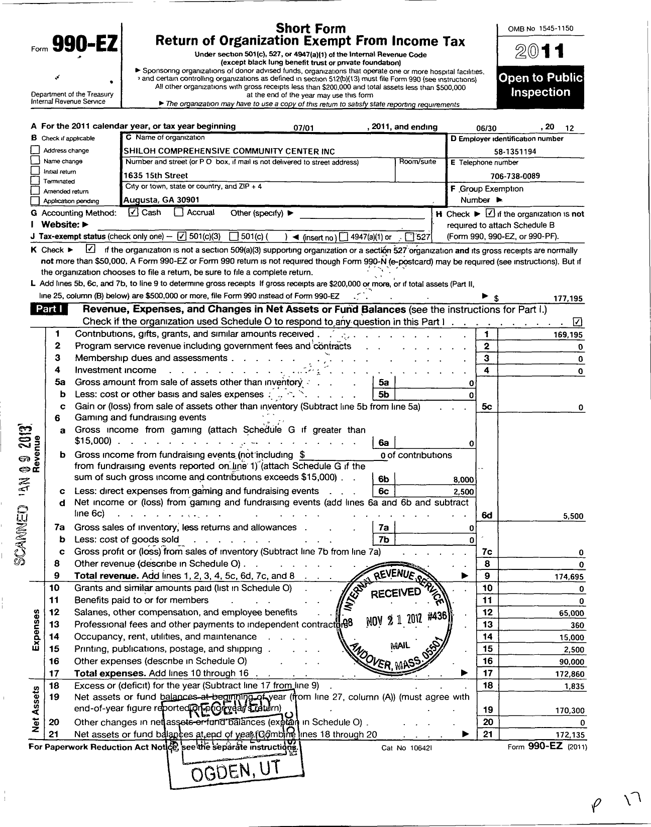 Image of first page of 2011 Form 990EZ for Shiloh Comprehensive Community Center