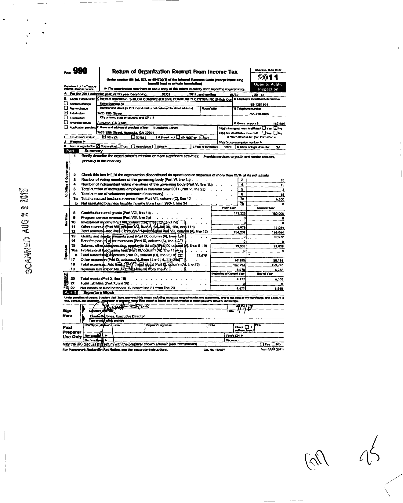 Image of first page of 2011 Form 990 for Shiloh Comprehensive Community Center