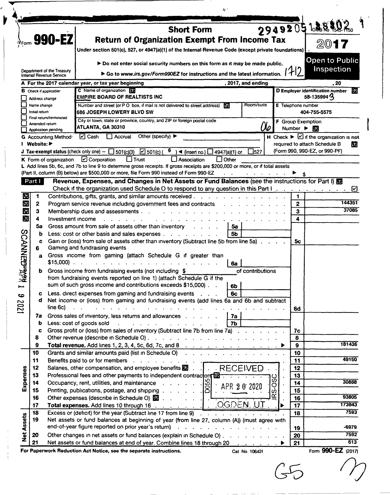 Image of first page of 2017 Form 990EO for Empire Board of Realtists