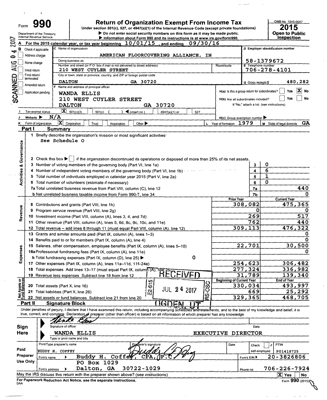 Image of first page of 2015 Form 990 for American Floorcovering Alliance