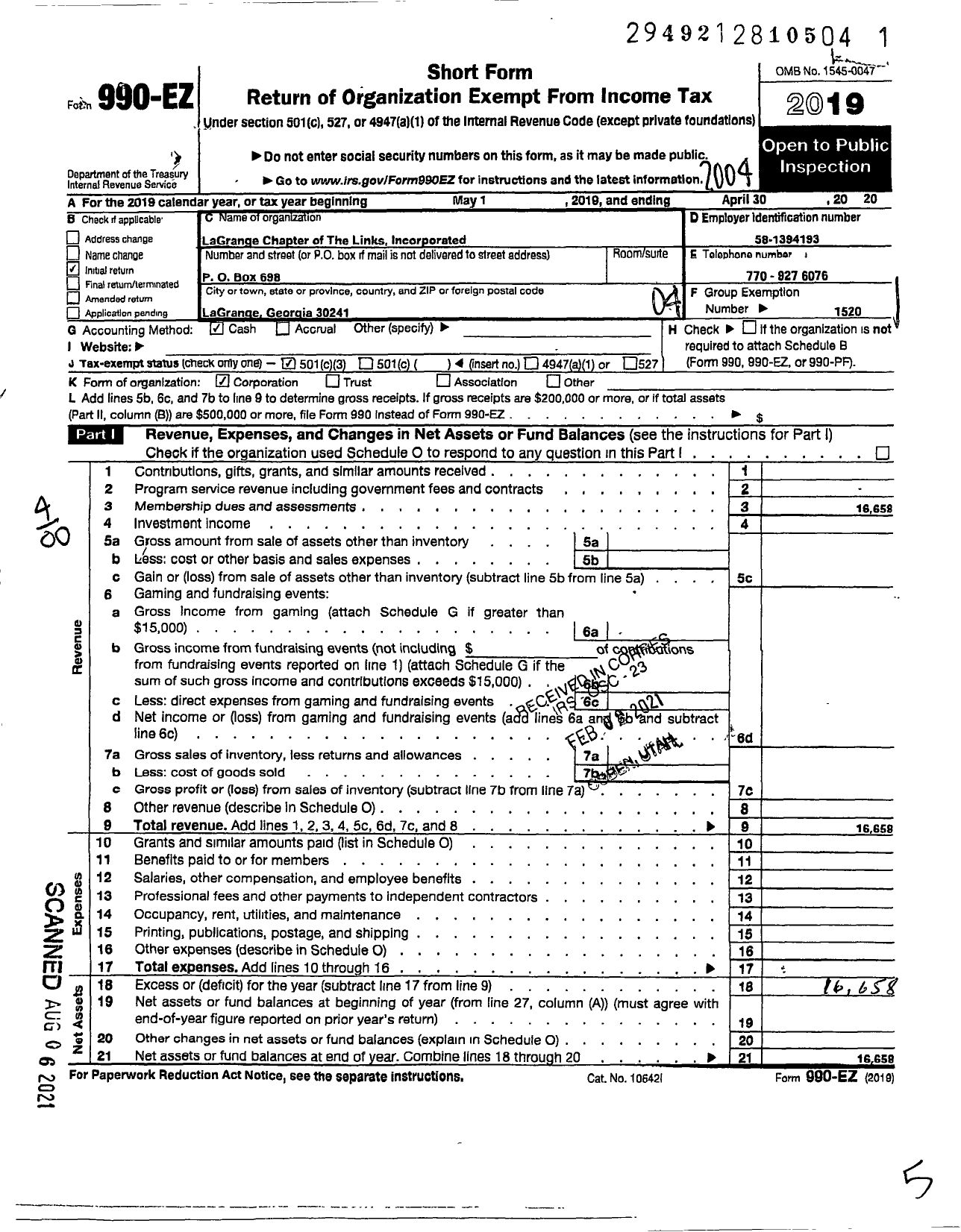 Image of first page of 2019 Form 990EO for Links / Lagrange Chapter