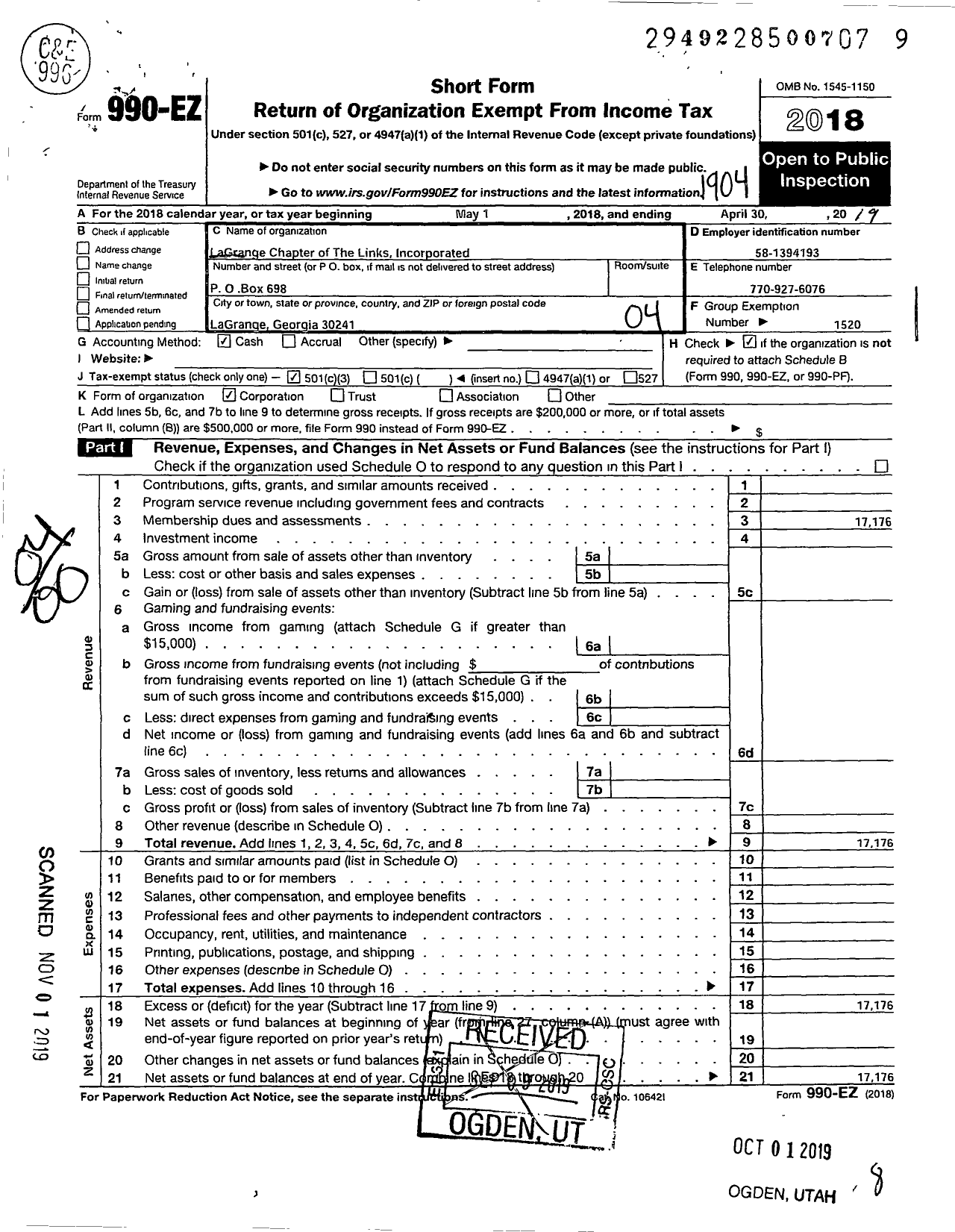 Image of first page of 2018 Form 990EO for Links / Lagrange Chapter