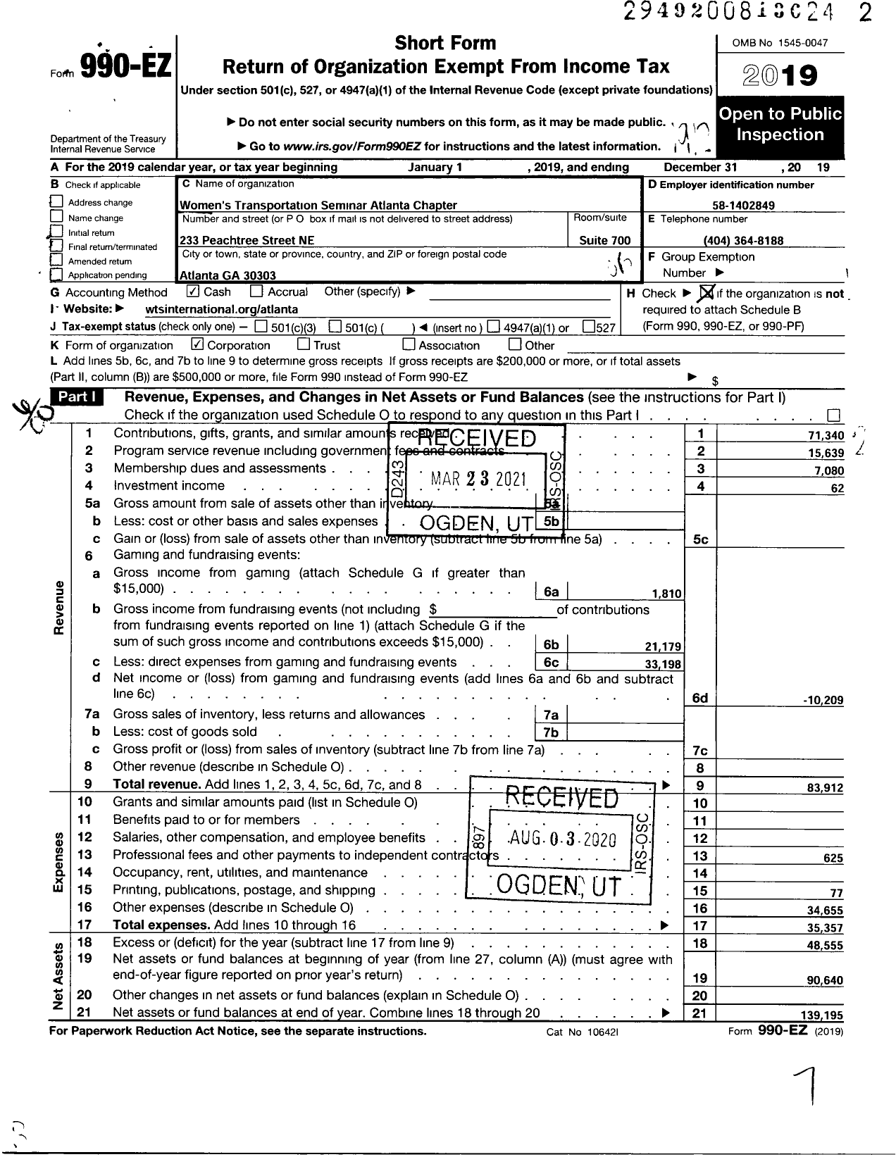 Image of first page of 2019 Form 990EO for Womens Transportation Seminar of Atlanta