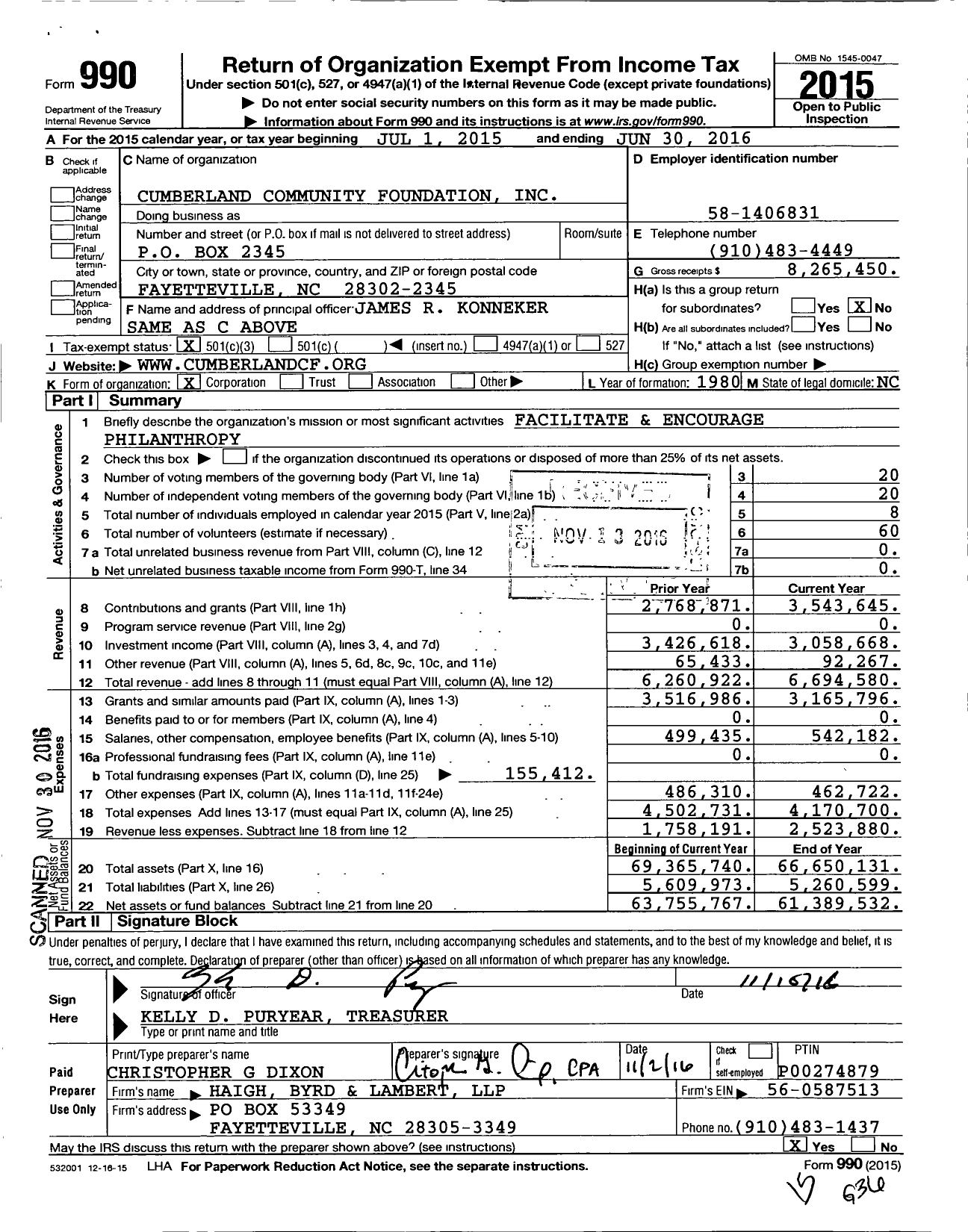 Image of first page of 2015 Form 990 for Cumberland Community Foundation (CCF)