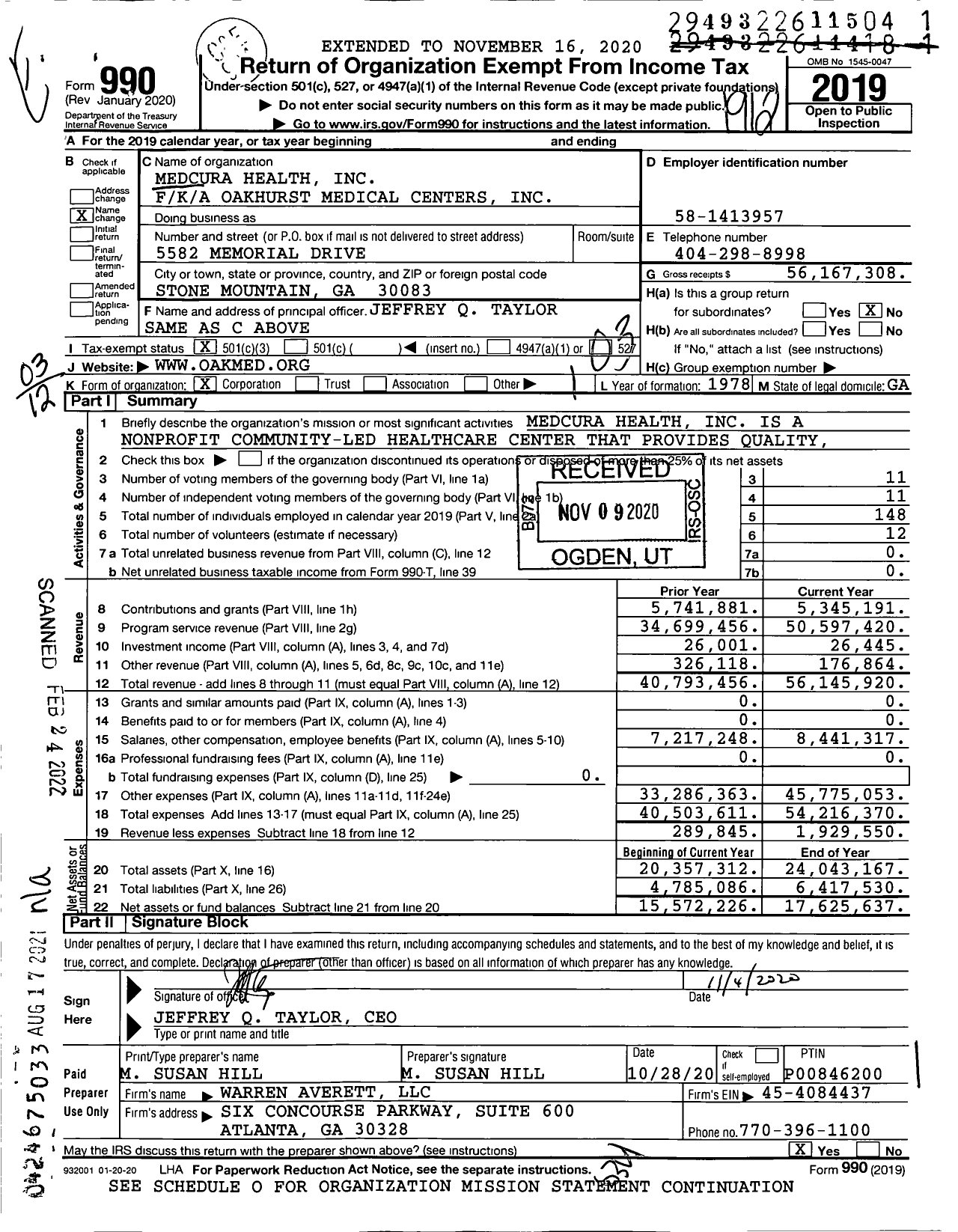 Image of first page of 2019 Form 990 for Medcura Health