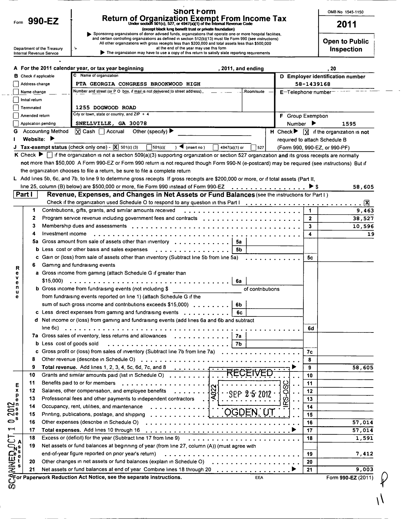 Image of first page of 2011 Form 990EZ for Georgia PTA - Brookwood HS PTSA