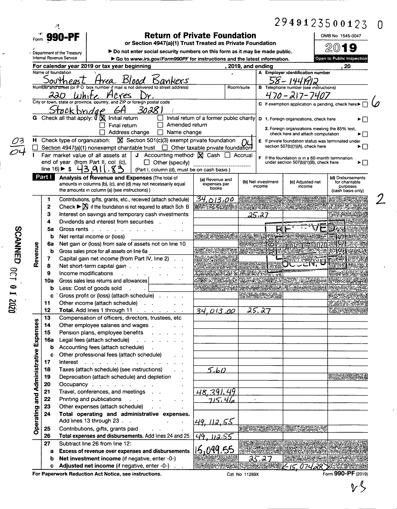 Image of first page of 2019 Form 990PR for Southeast Area Blood Bankers