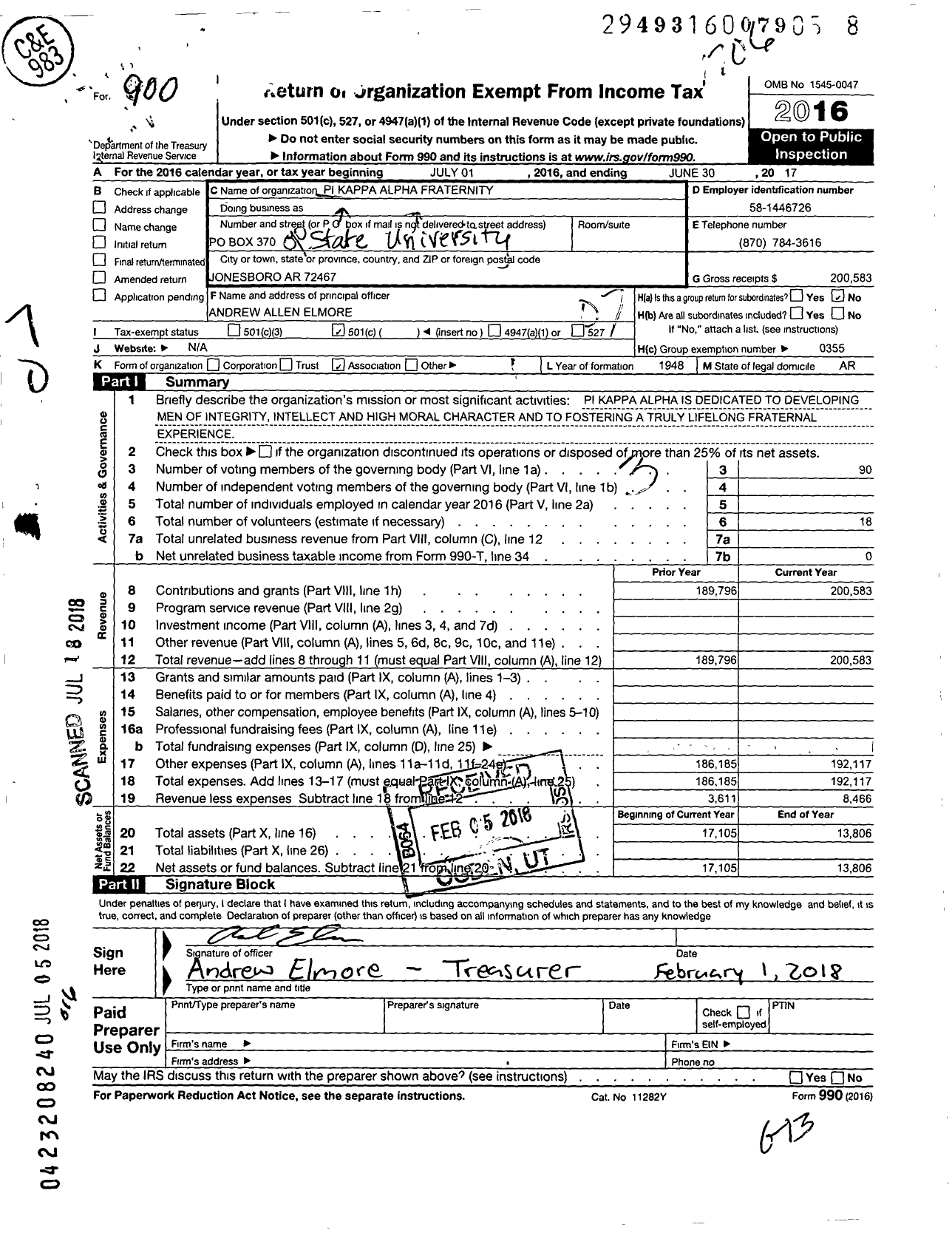 Image of first page of 2016 Form 990O for Pi Kappa Alpha Fraternity - Pi Kappa Alpha Fraternity