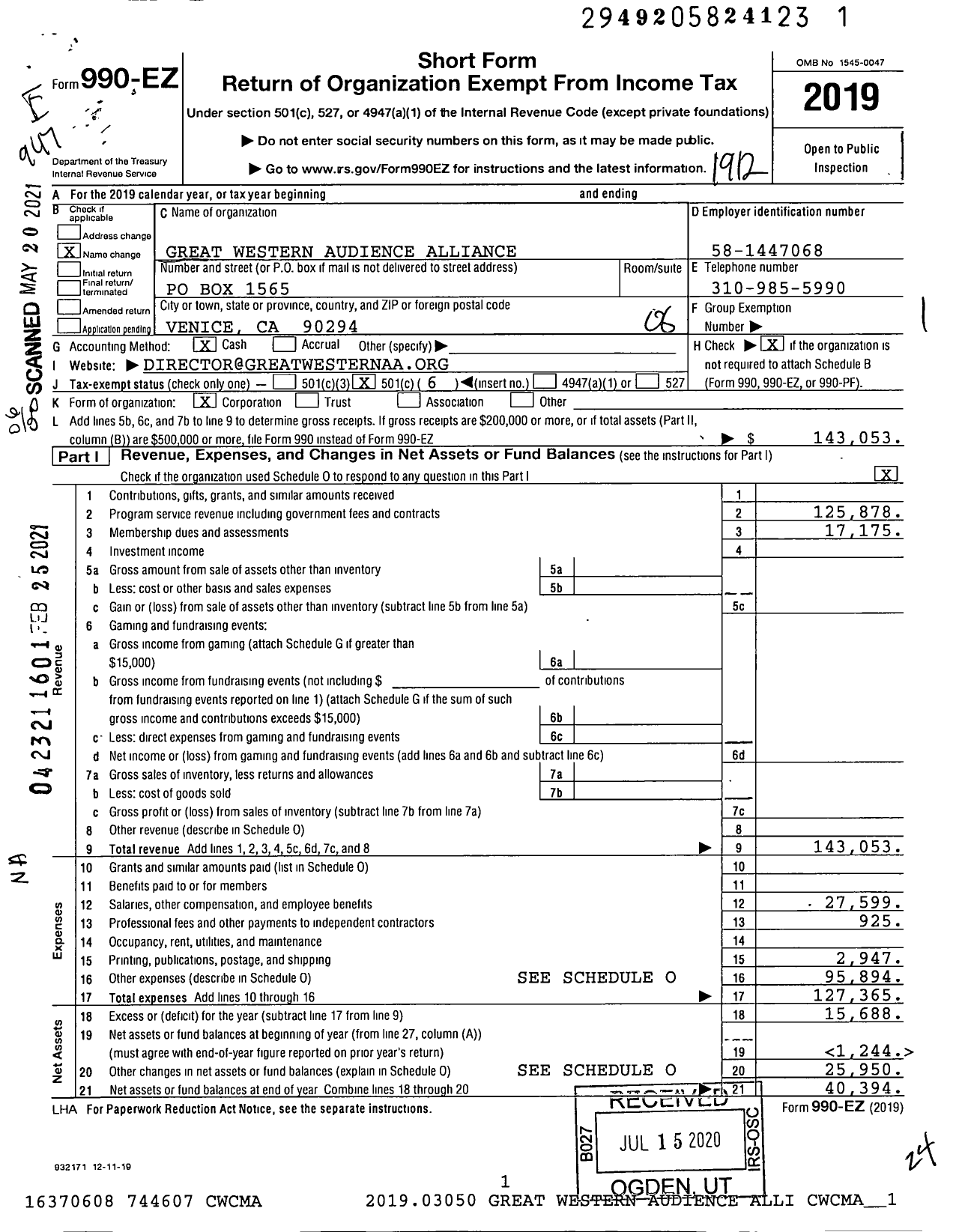 Image of first page of 2019 Form 990EO for Audience Development Media Allianceinc