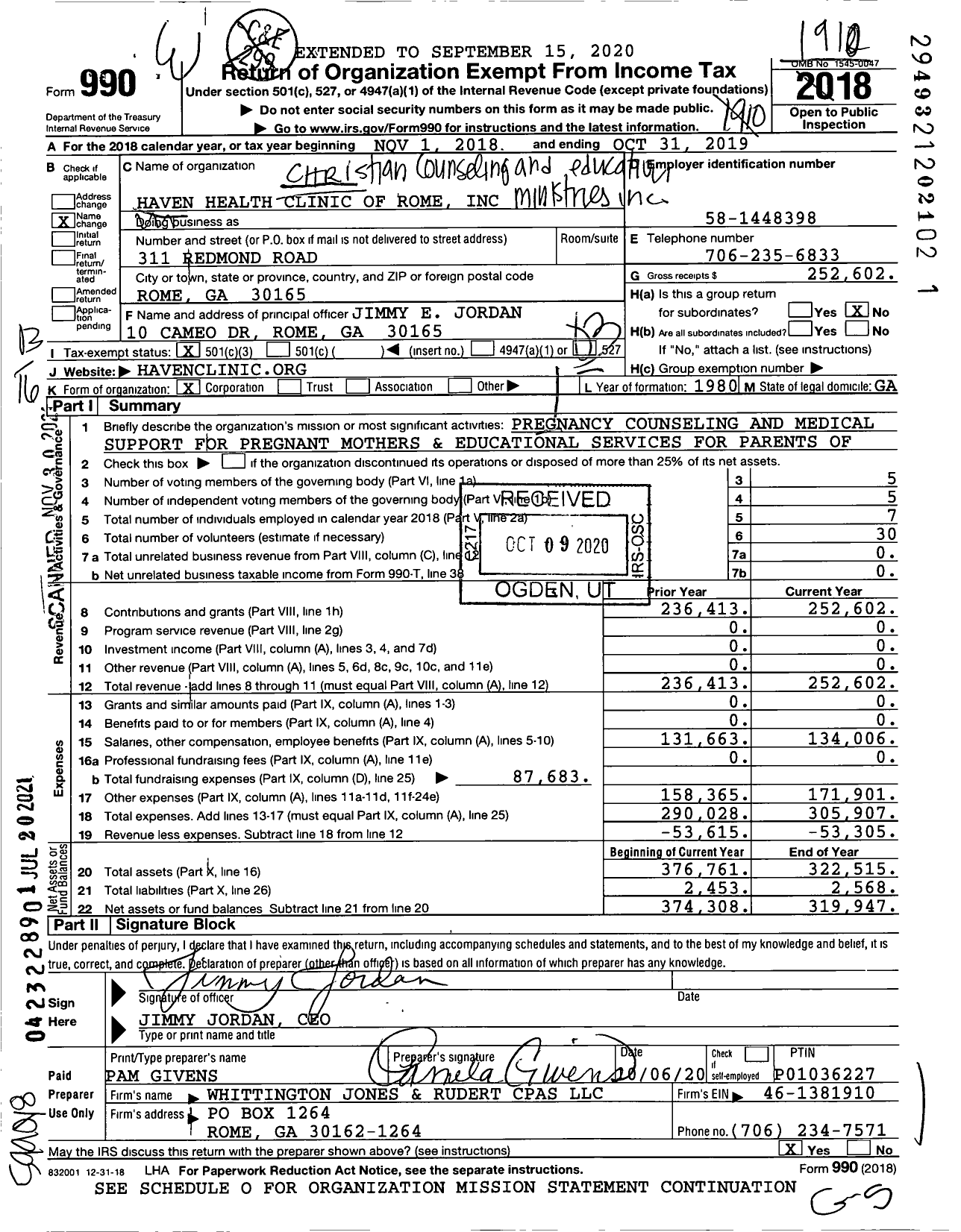 Image of first page of 2018 Form 990 for Haven Health Clinic of Rome