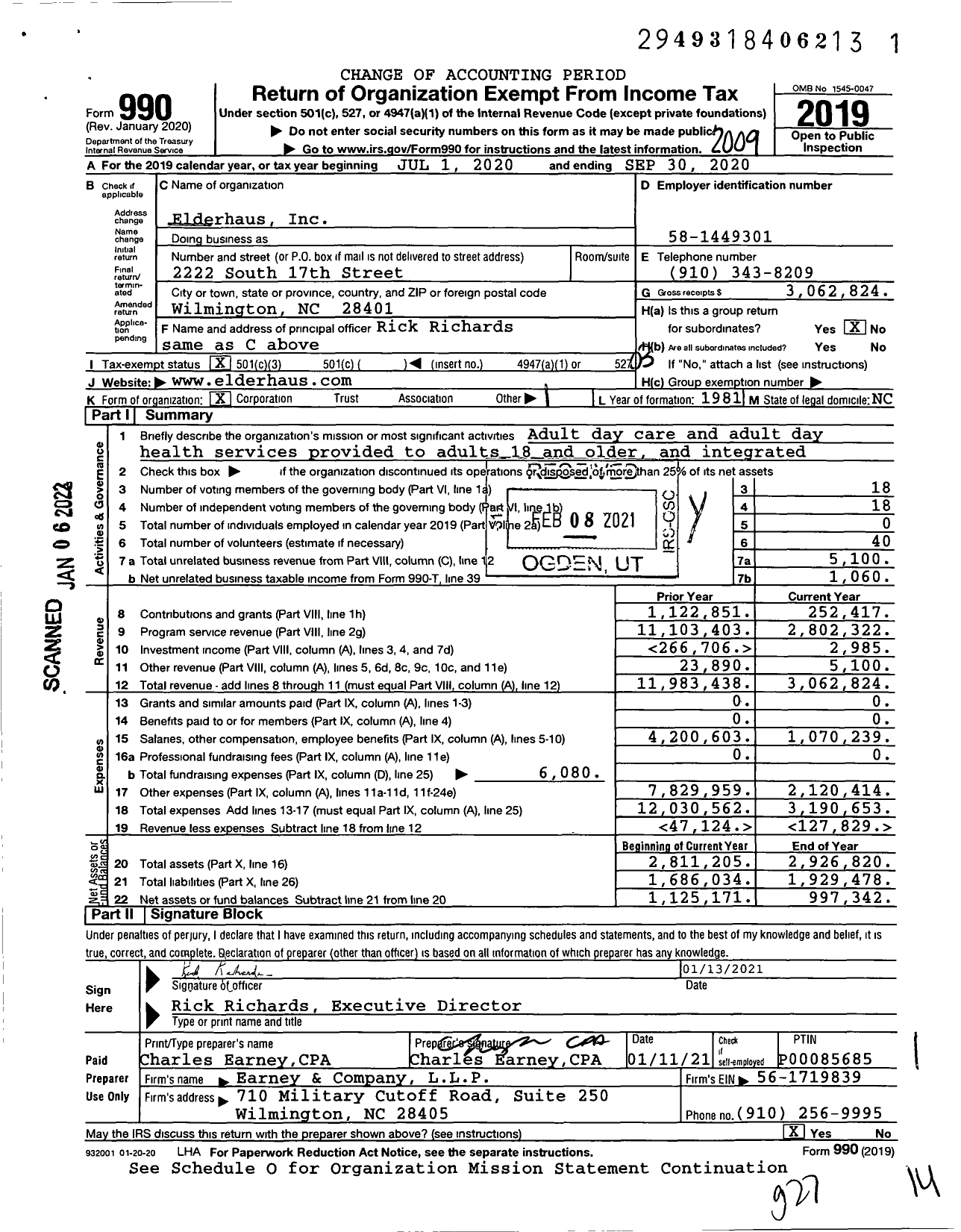 Image of first page of 2019 Form 990 for Elderhaus